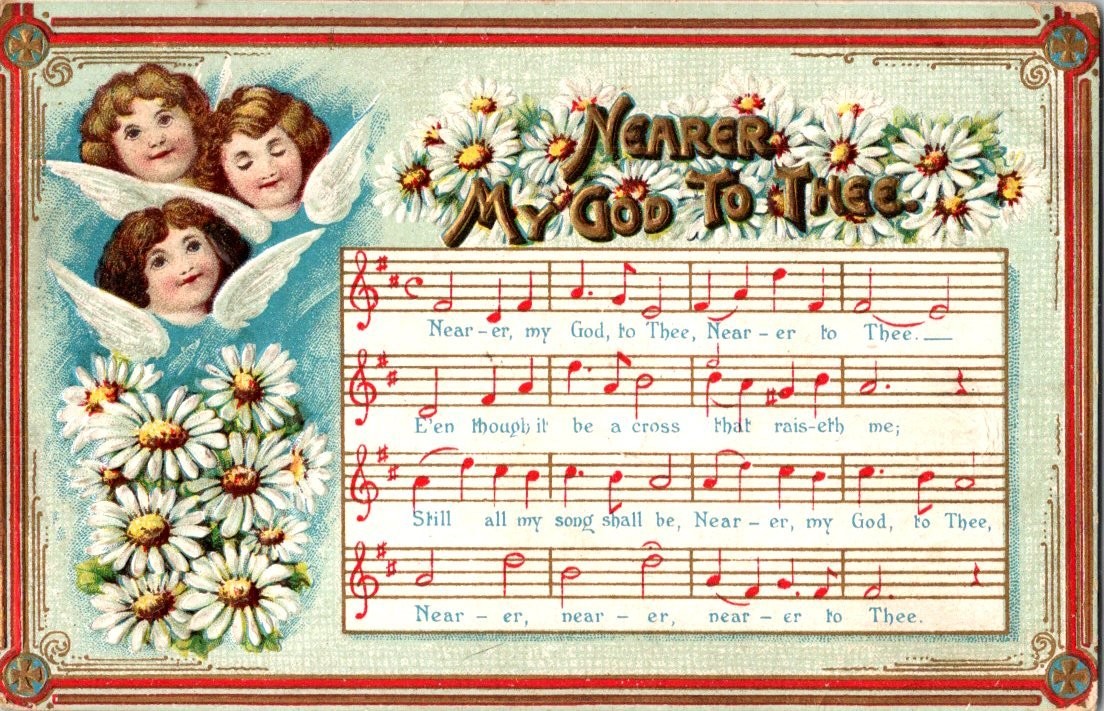 Vintage 1910 Nearer My God to Thee Music Postcard with Angels & Daisies