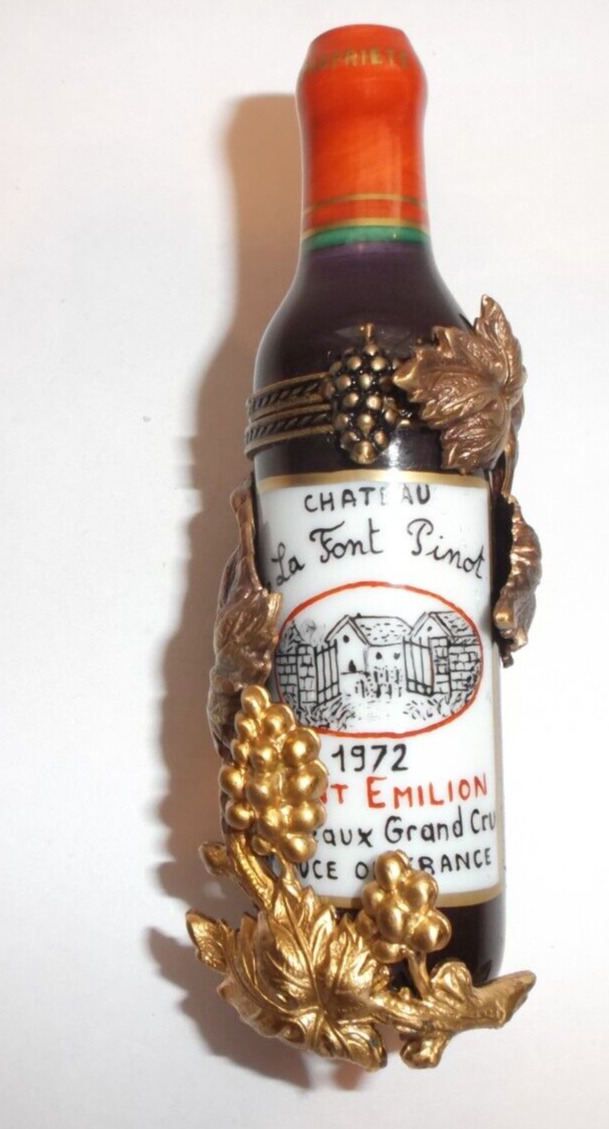 Peint Main Limoges Trinket-Chateau de la Font Wine Bottle-Limited Edition