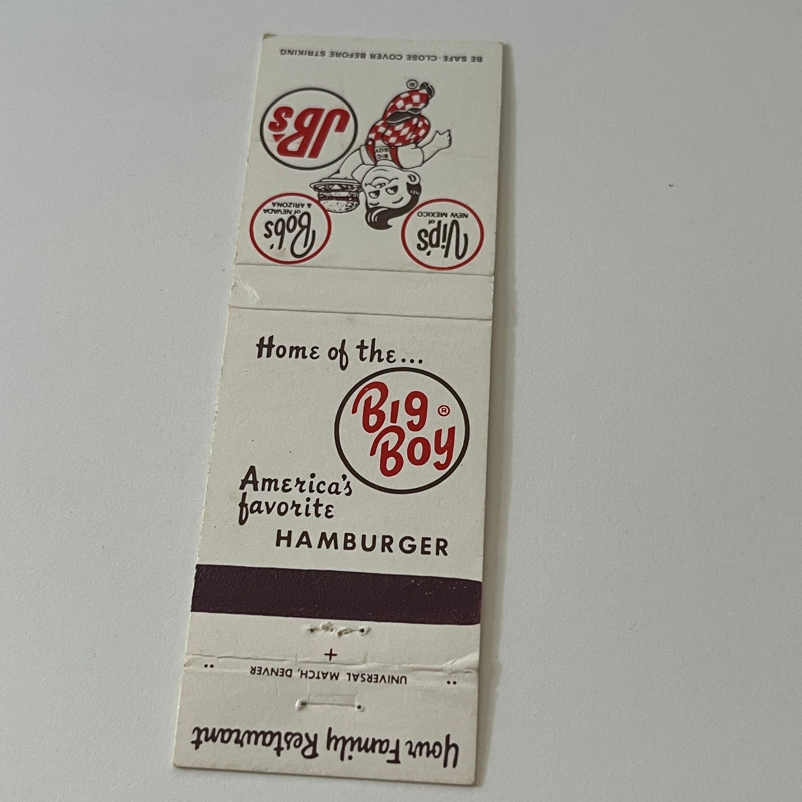 Big Boy Restaurants Vips NM, Bons NV, JB\'s Vintage Matchbook Cover MB59-4