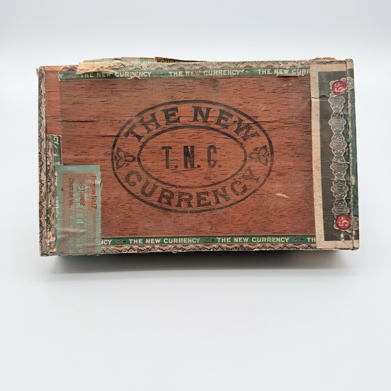 Antique Wood Empty Cigar Box New Currency P Lorillard Co Steamship Litho 1920s