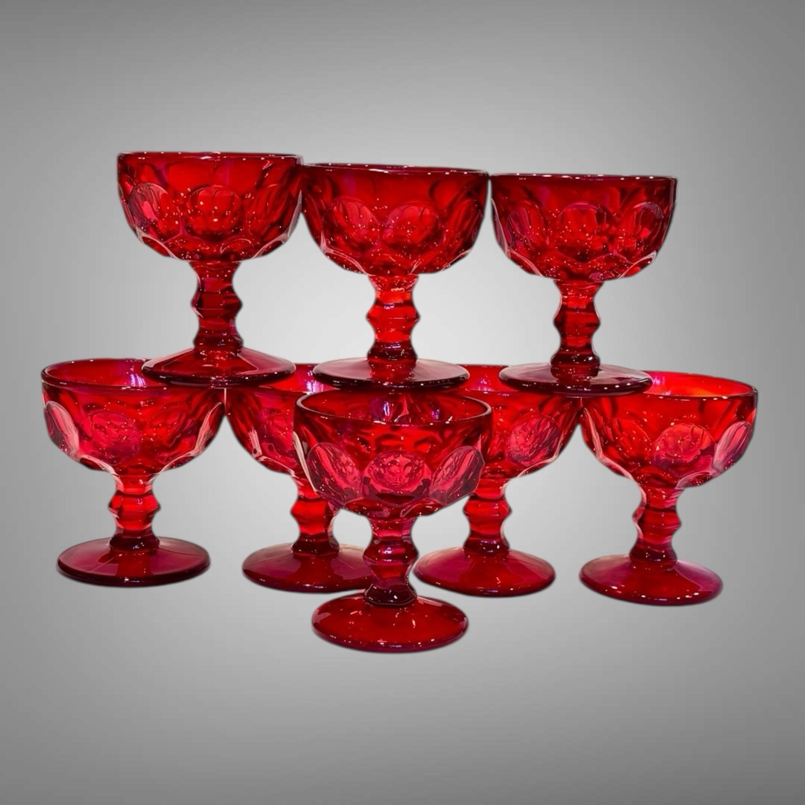 Set Of 8 Provincial Dark Ruby Champagne/ Sherbet Imperial Glass Ohio 1970’s