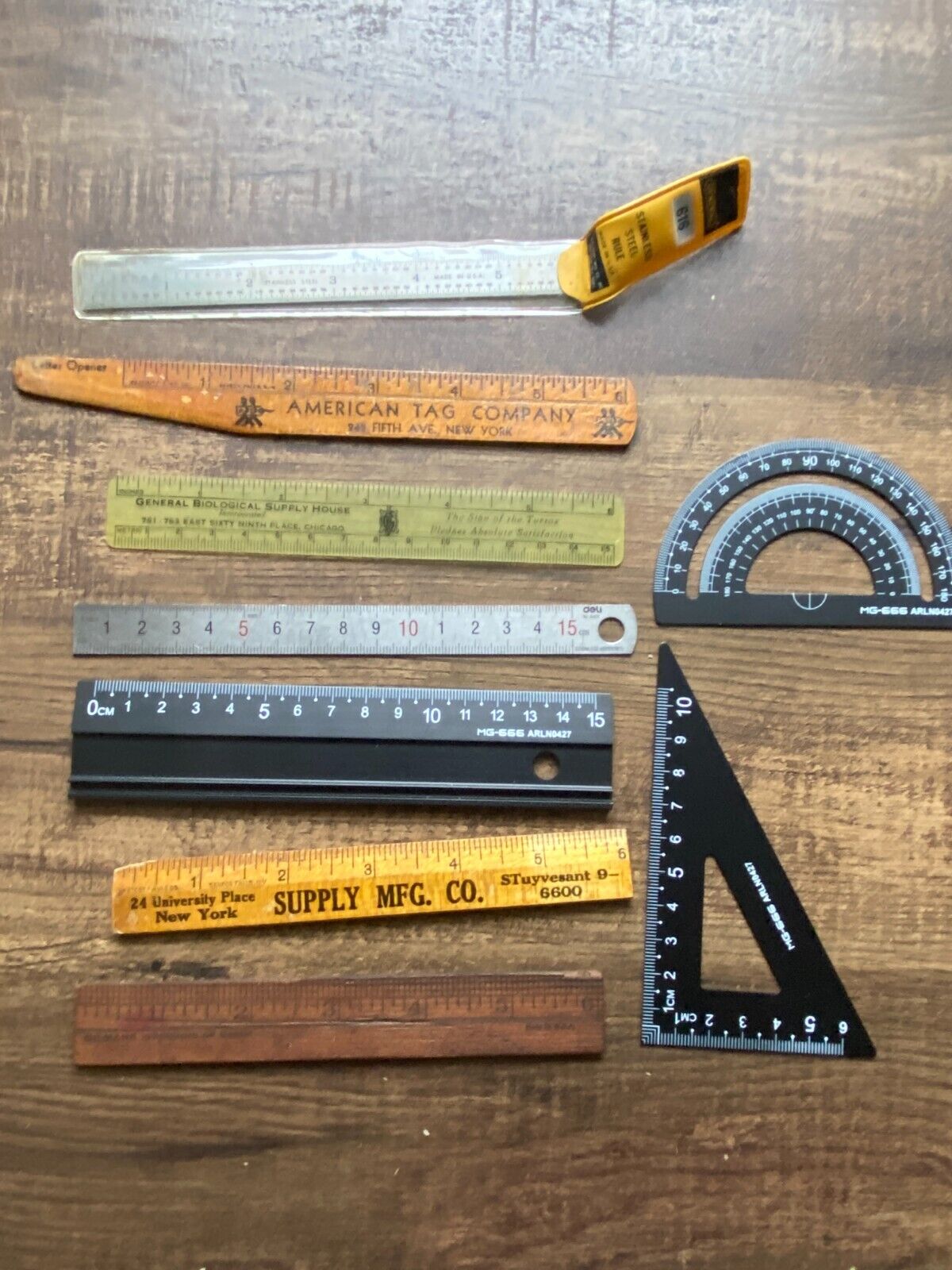 Antique or Vintage Lot of 6 inch Wooden & Metal Rulers General Gilmark