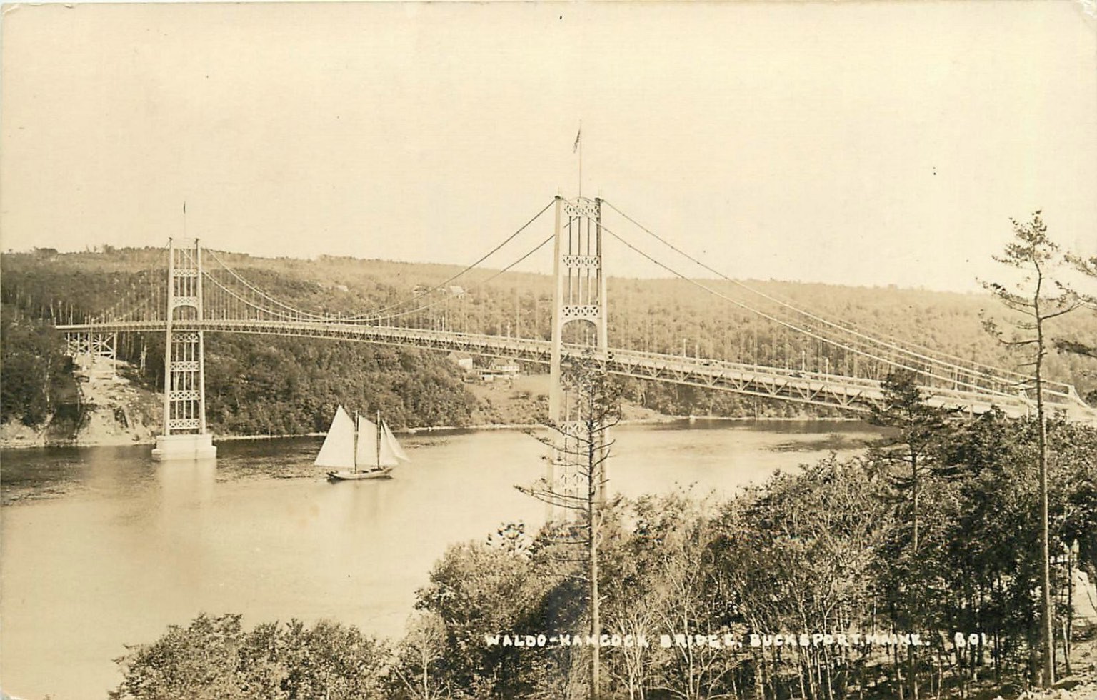RPPC Waldo-Hancock Bridge Bucksport Maine Schooner Eastern Illustrating Co.