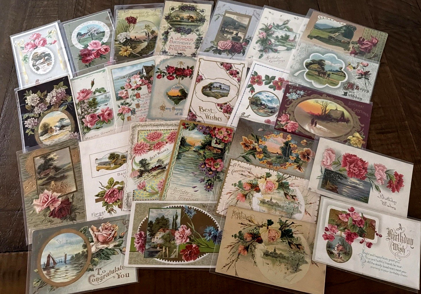 ~Lot of 25~ 1900's Greetings Postcards~Flowers & Scenes~ Floral -in sleeves~s496