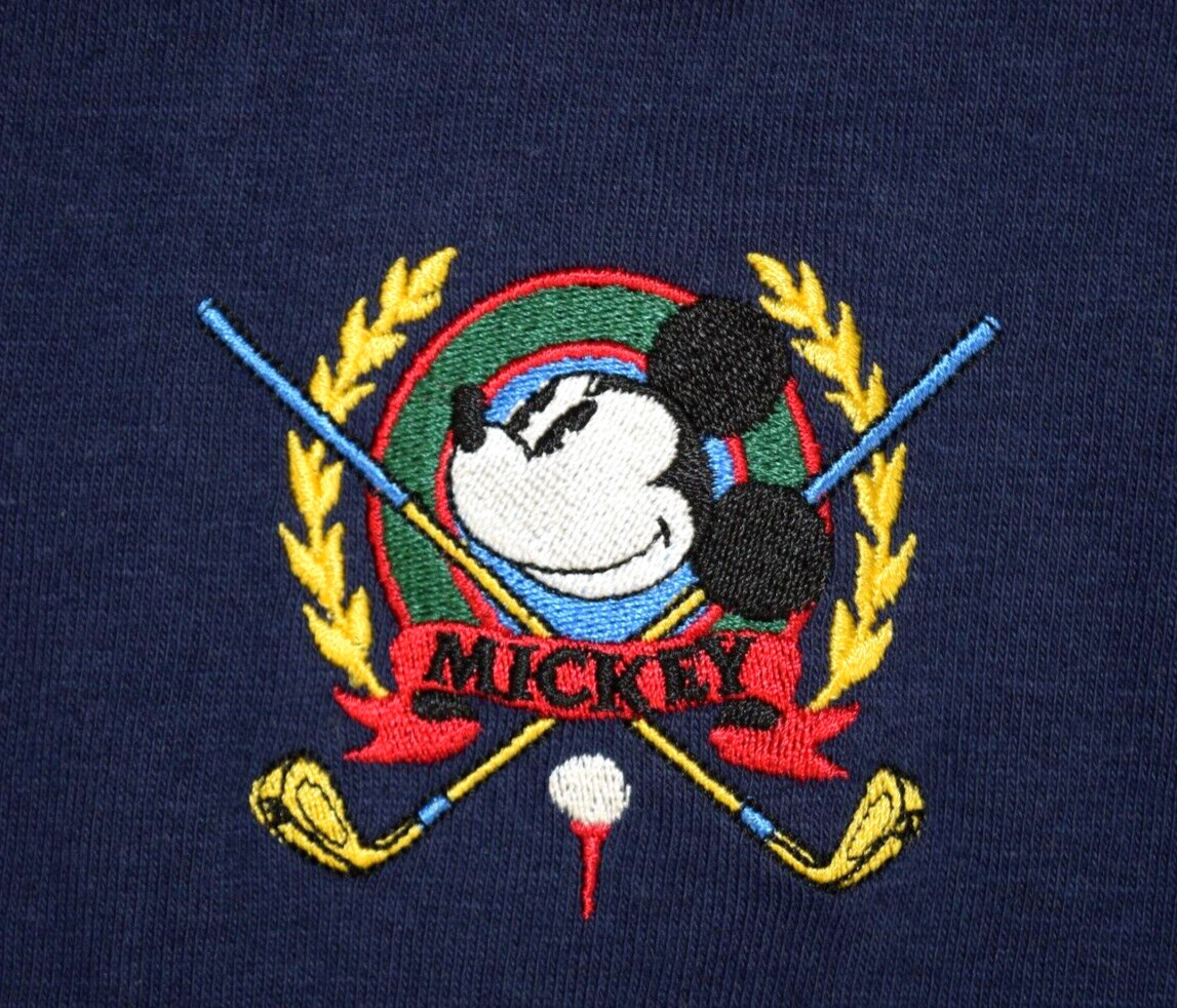 Vintage 90s Mickey Mouse Golf Shirt Mens L Mickey & Co Navy Blue Made USA NWT