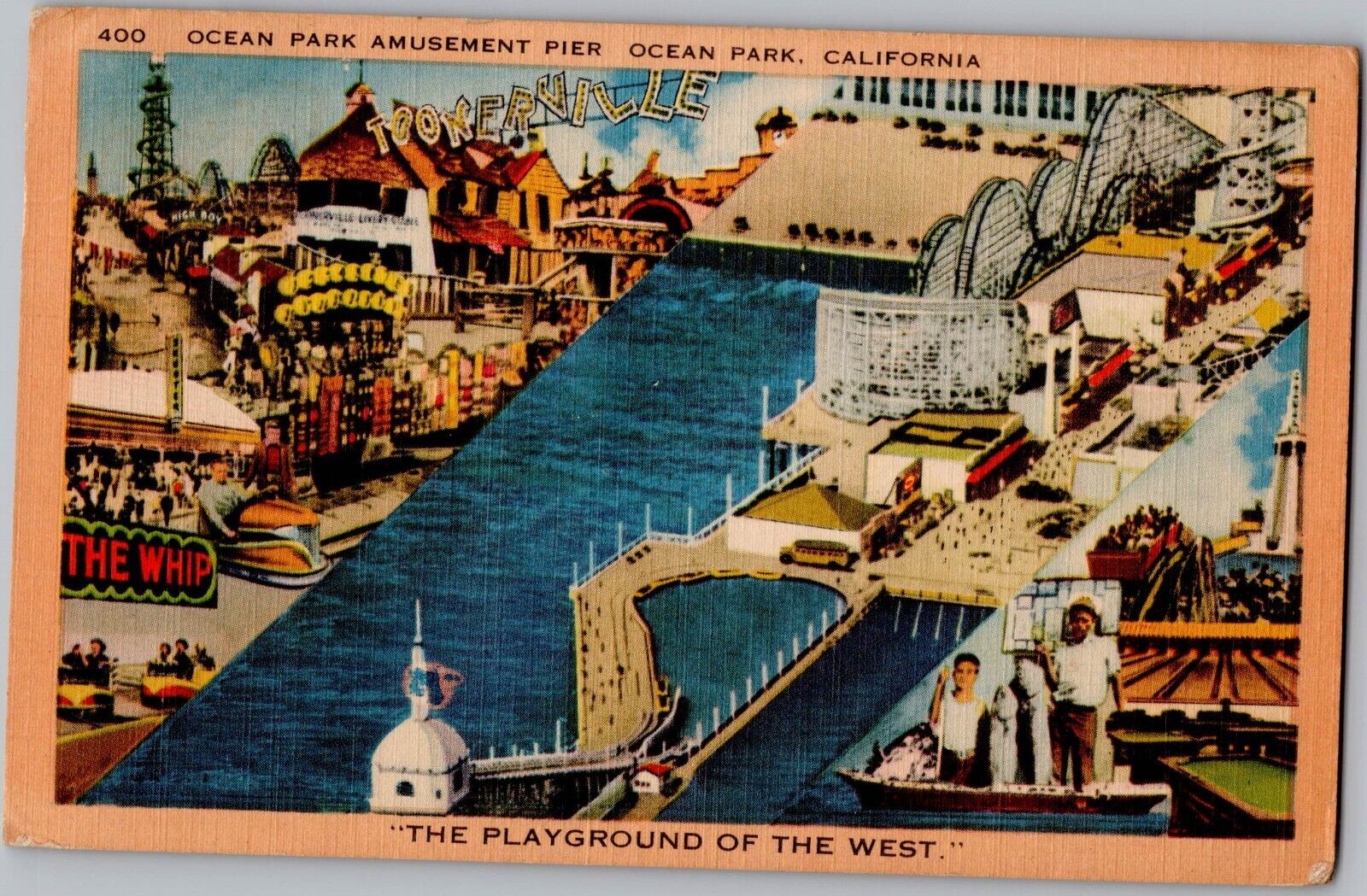 1951 Ocean Park, California Amusement Pier Playground to the West Postcard
