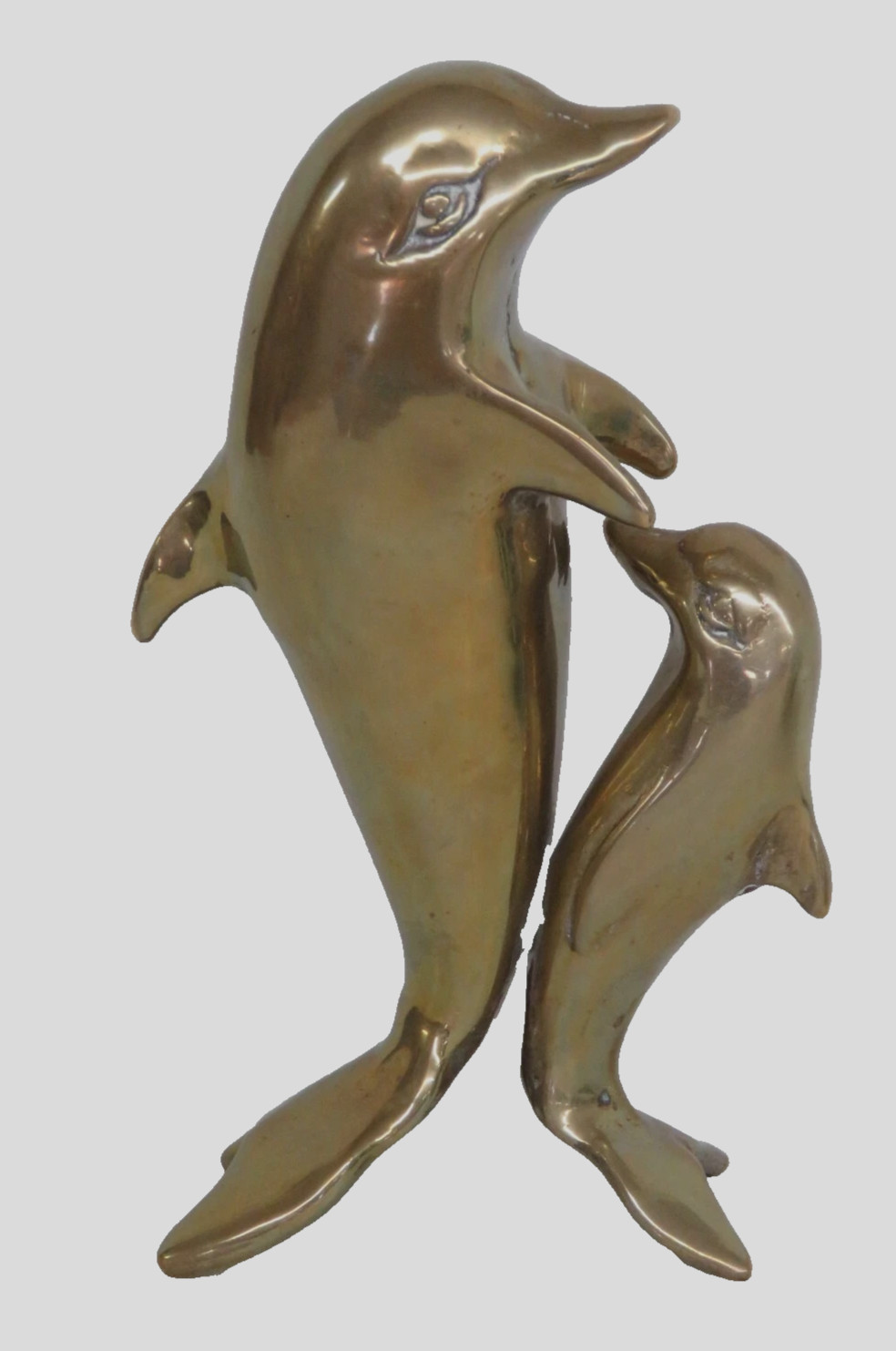 Vintage pENCO Brass Adult Dolphin with Child Sculpture ROC