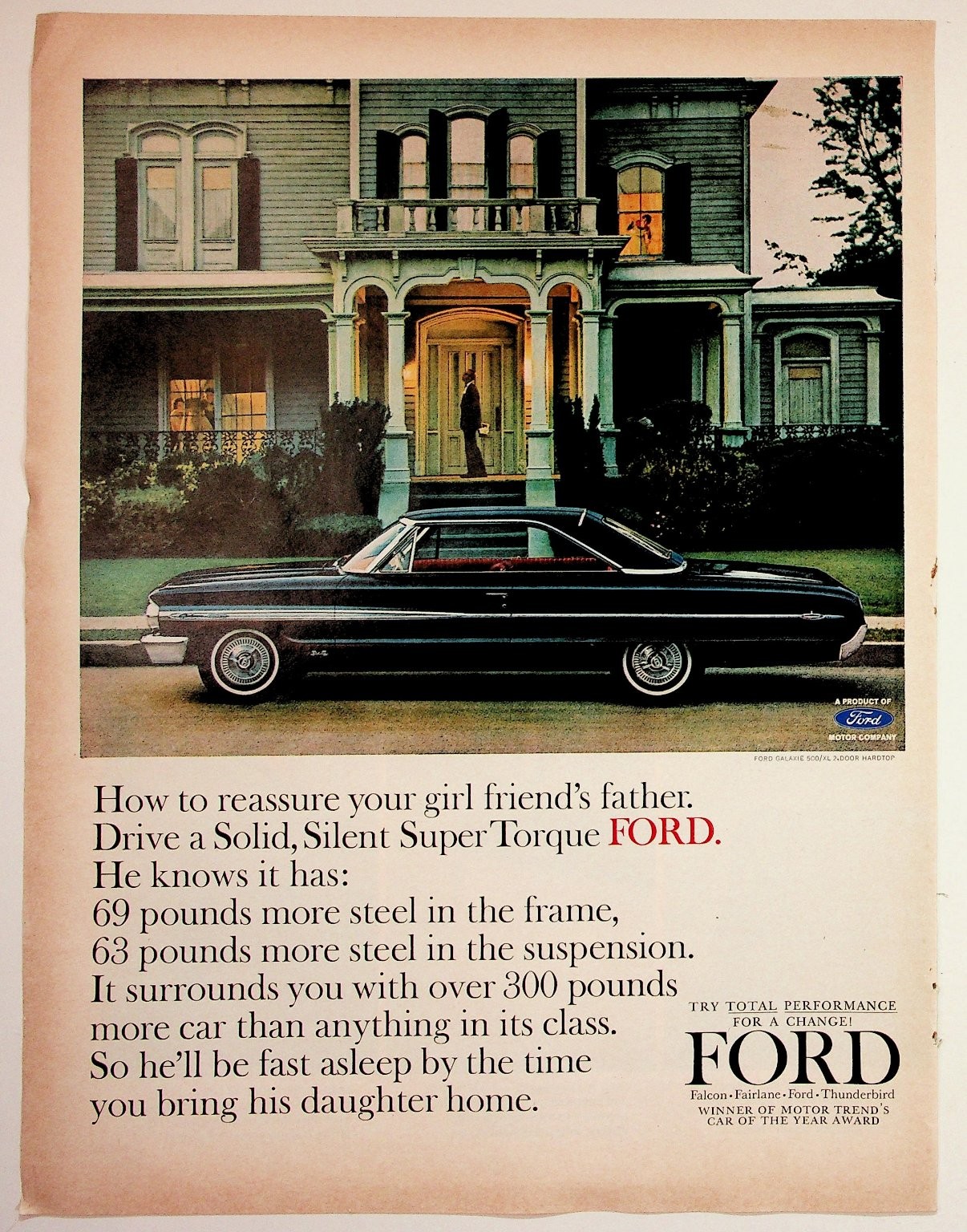1963 Ford Galaxie 500/XL Vintage Car Ad Classic Automobile Ephemera