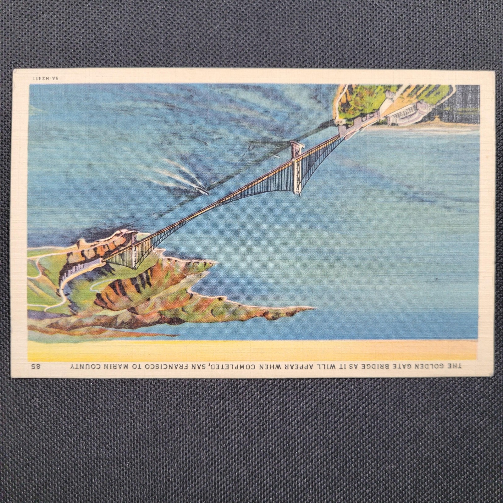 Vintage Golden Gate Bridge Postcard 1930s San Francisco CA Lithograph Mailed