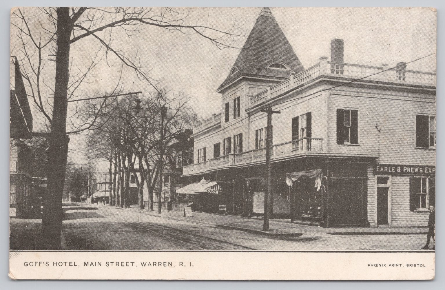Goff\'s Hotel Main Street Warren RI Postcard Phoenix Print F.A. Bliss