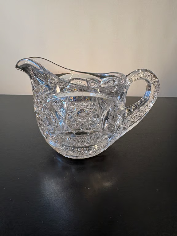 Cut Crystal Creamer Small Pitcher Geometric Pattern Vintage