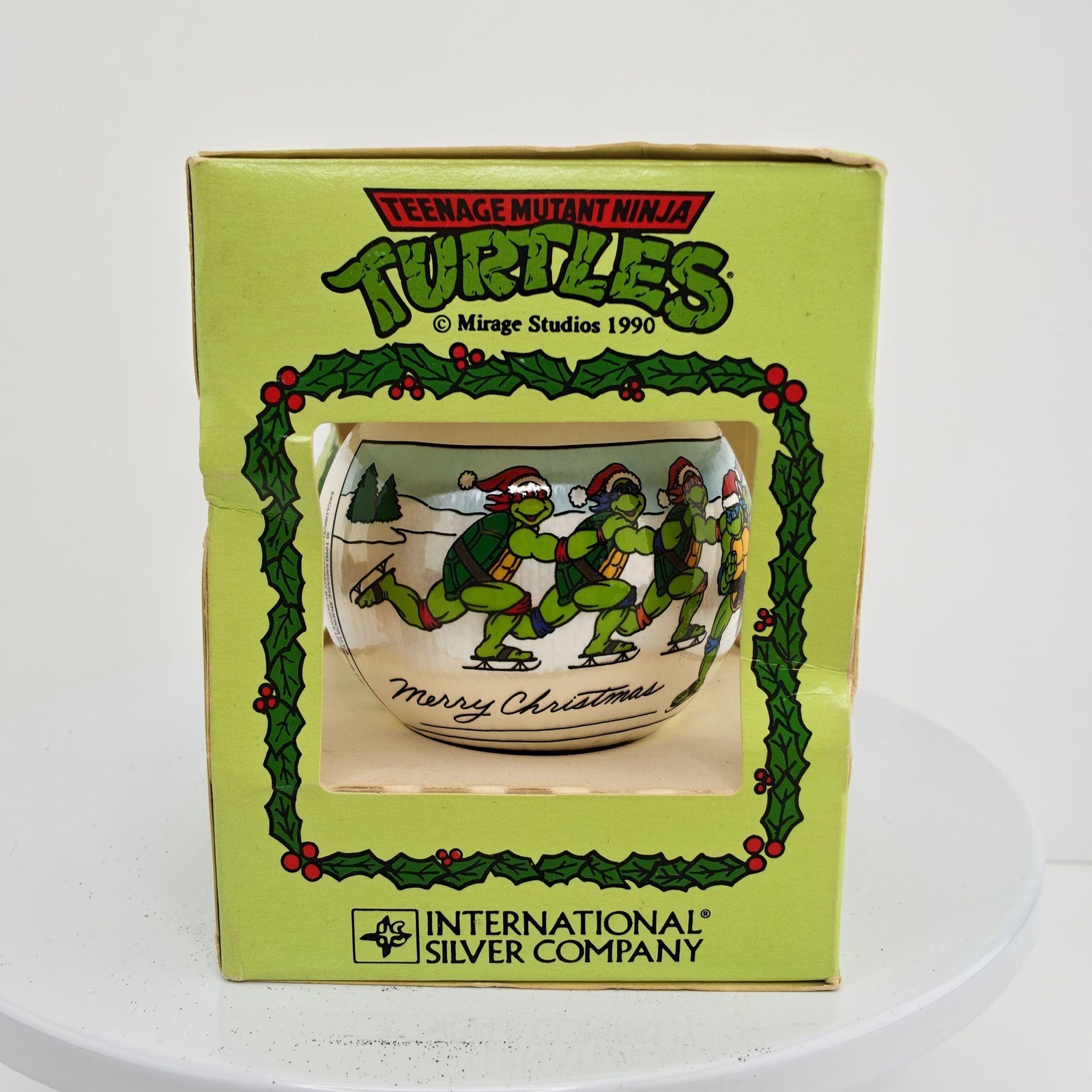 Vintage 1990 Teenage Mutant Ninja Turtles Silver Satin Ornament Intl Silver Co