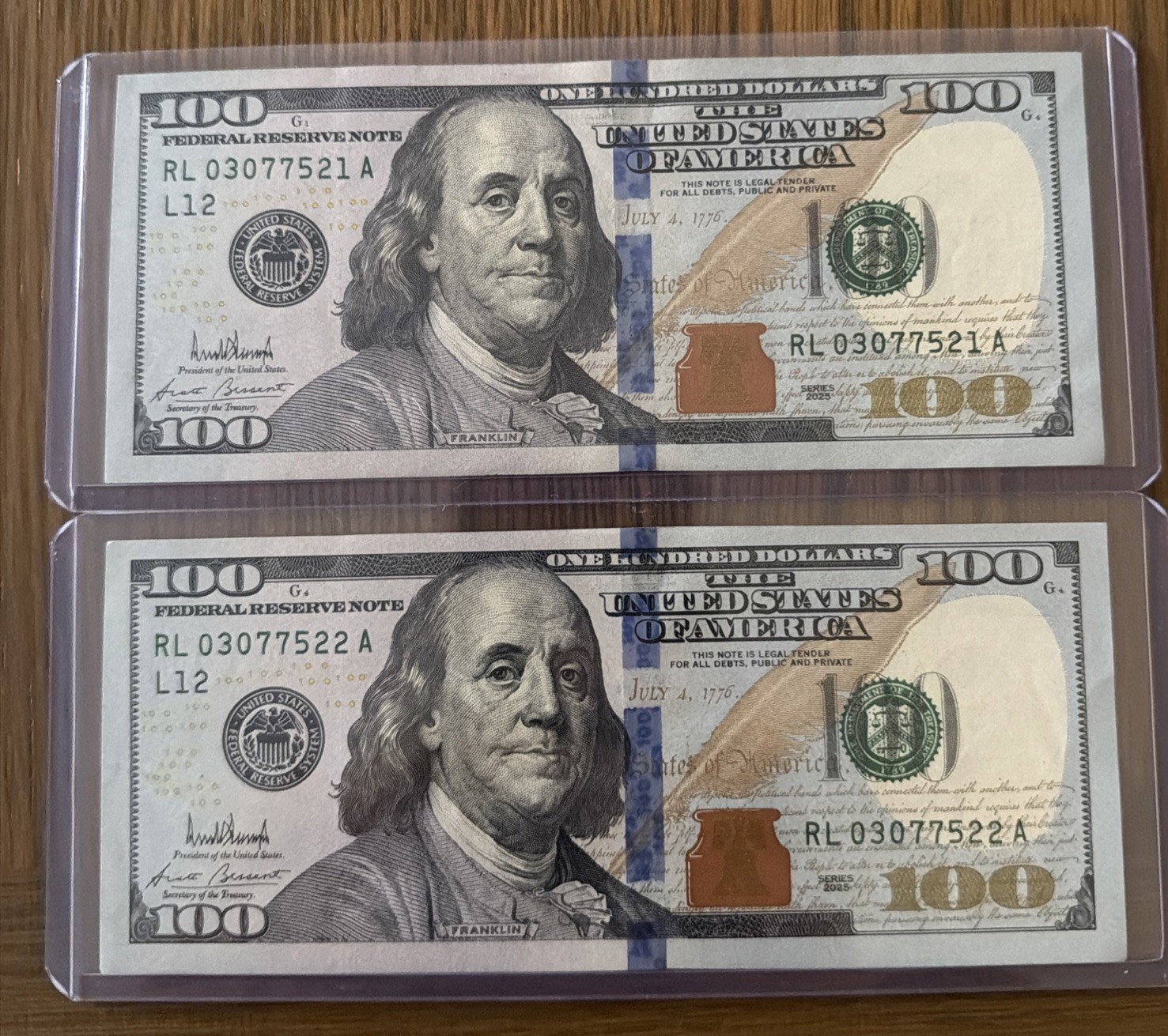 2025  $100 Donald Trump Signature Printed On Notes Uncirculated Consecutive Seri