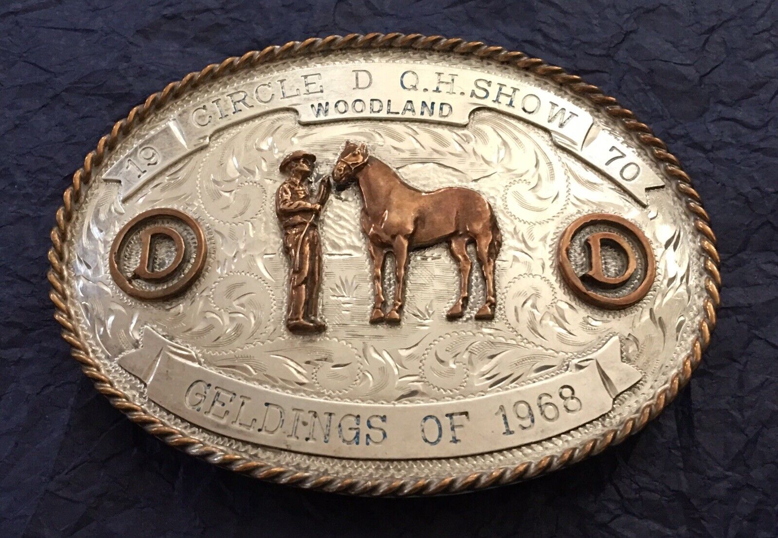 **L👁👁K* Sterling Silver 1968-‘70 CIRCLE D HORSE SHOW Diablo Trophy BELT BUCKLE