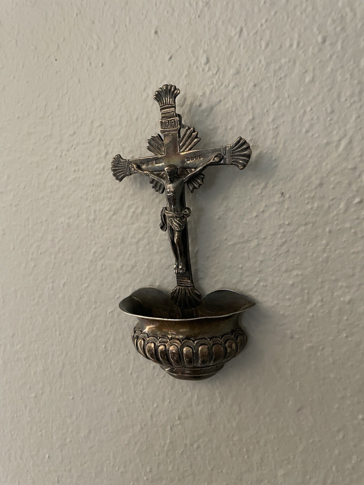 Beautiful 1891 Antique Vintage Sterling Silver Holy Water Font 79gram Victorian