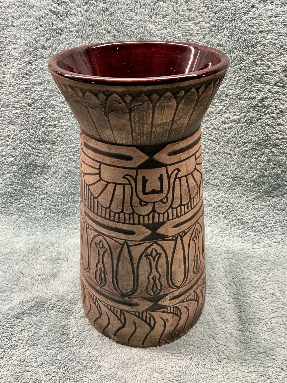 Vintage Egyptian Revival Design Pottery Vase by Monmouth Pottery - 1930’s