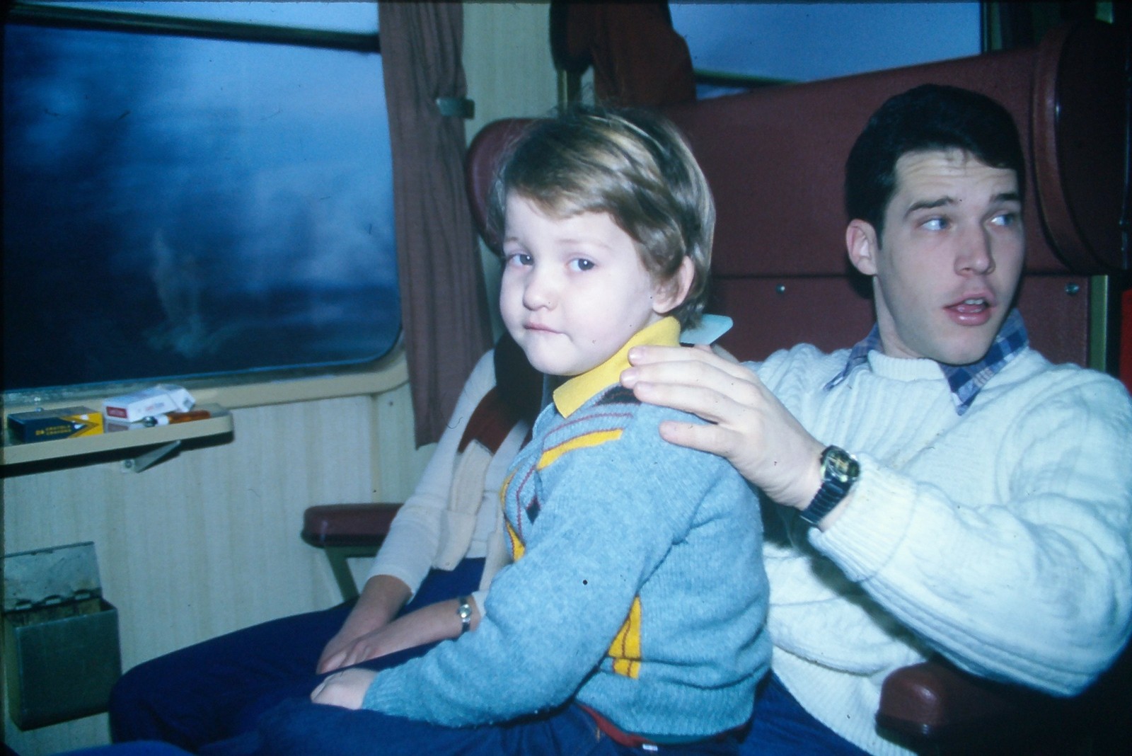 c1980\'s Kodachrome 35mm Slide Child Adult Train Interior Marlboro Crayola Watch