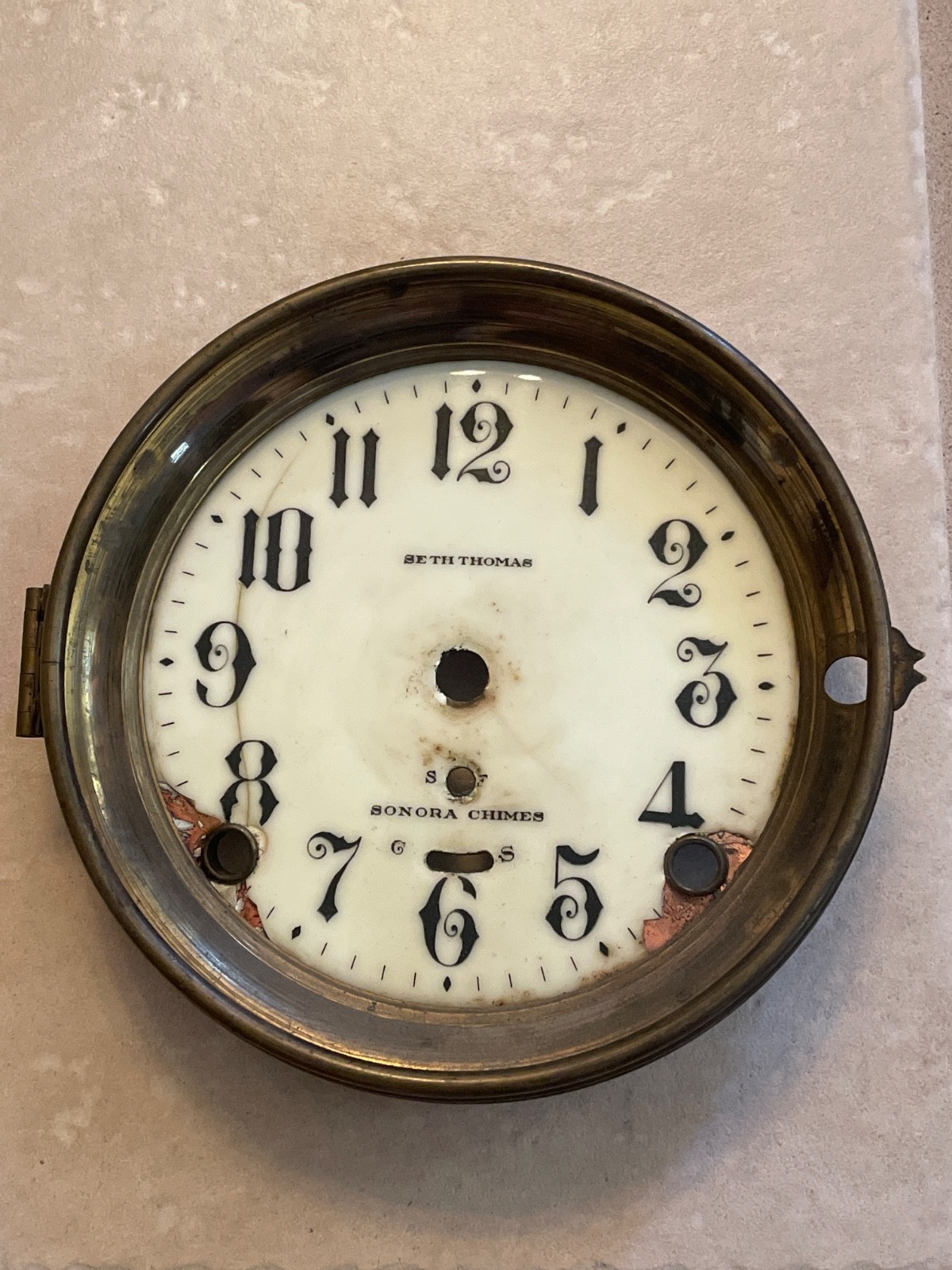 Antique Seth Thomas Sonora Chime Mantel Clock Porcelian Dial/Bezel missing Glass