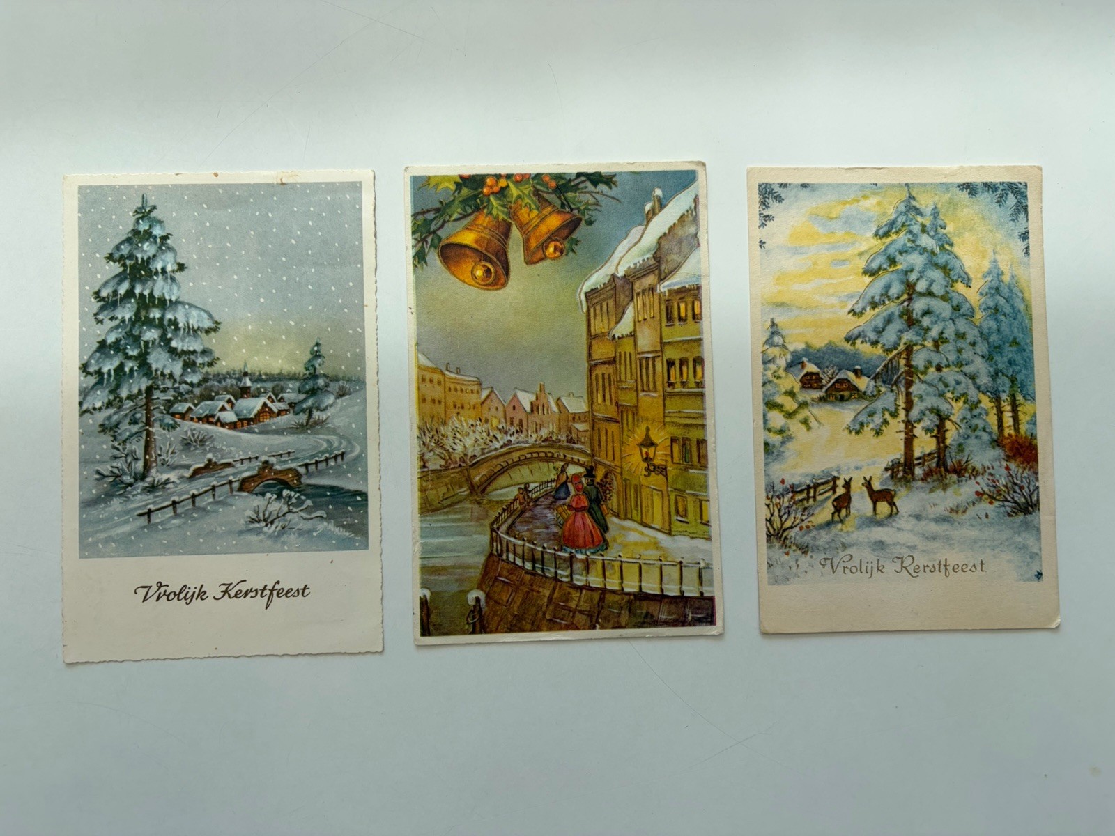 Vintage 1961 Dutch Christmas Postcards Lot of 3 Netherlands Stamps Winter Scenes