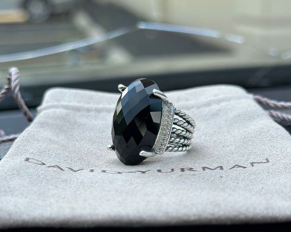 David Yurman 925 Sterling Silver Oval 16x26mm Black ONYX Cable Ring Size 7