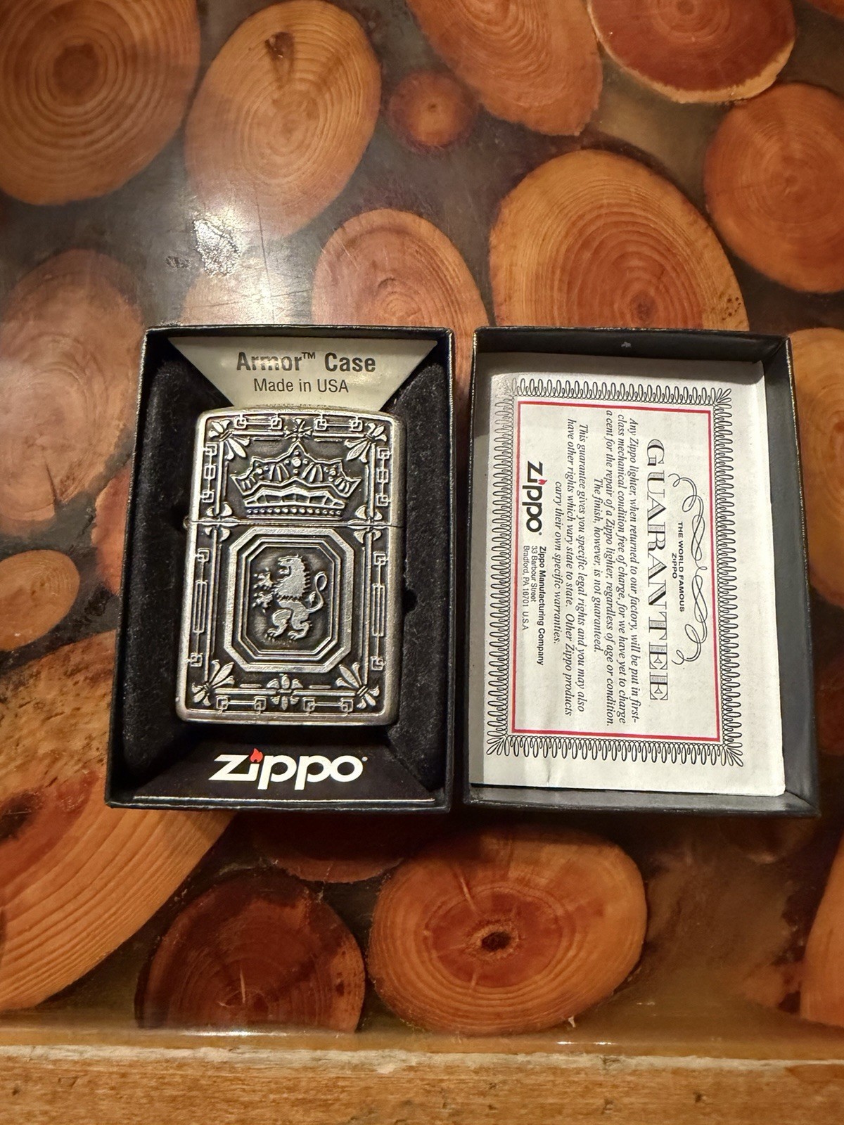 Zippo Lighter Armor Case Lion Crown Silver