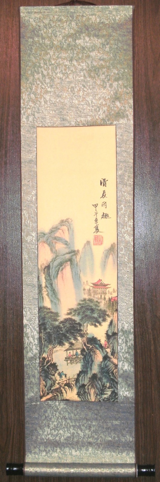 Scroll Painting/Printing pasted paper w/silk 44\