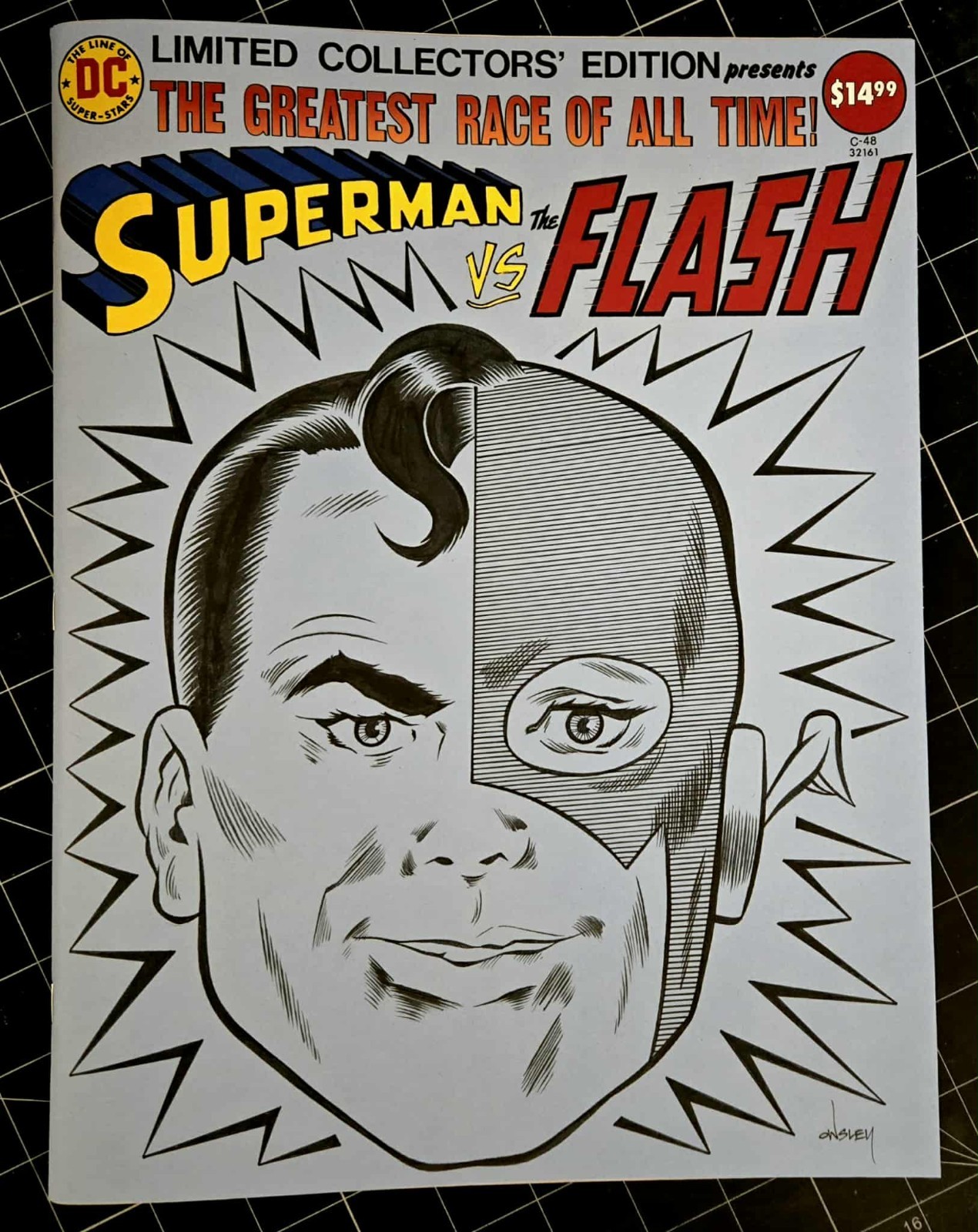 SUPERMAN vs FLASH ORIGINAL ART SKETCH COVER TREASURY-SIZE By PATRICK OWSLEY