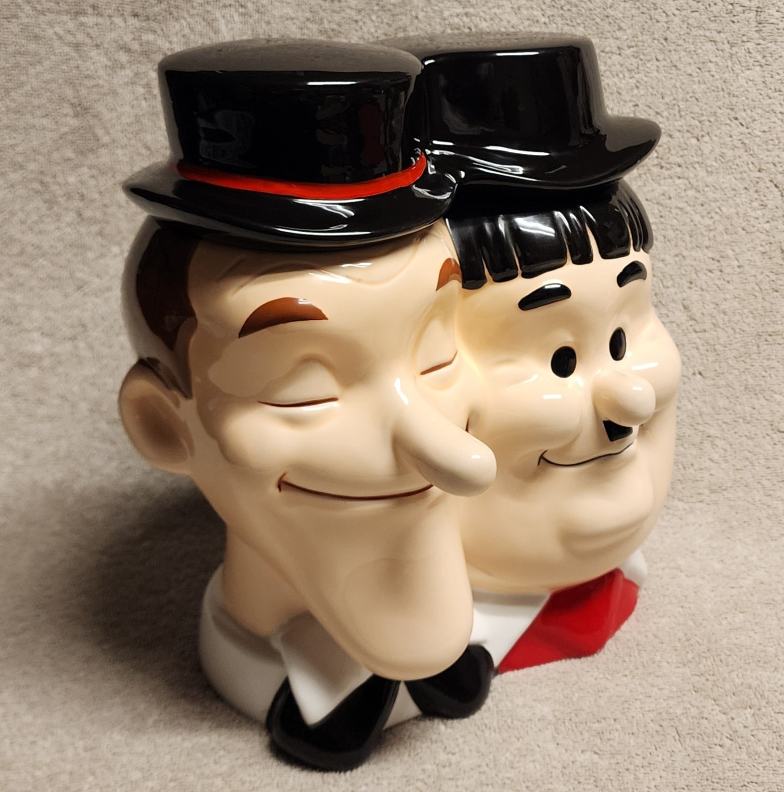 Laurel and Hardy Ceramic Cookie Jar 1999 Large Rare Vintage READ Crack on Back