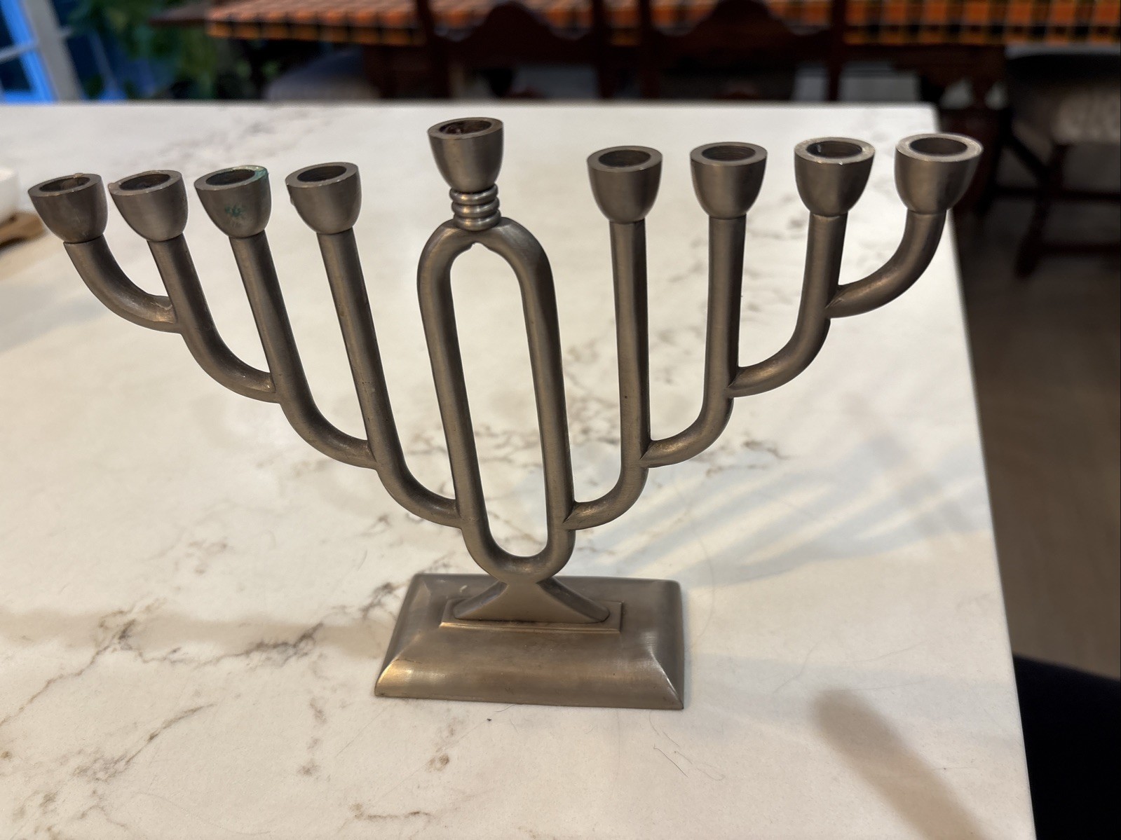 Vtg Heavy Cast Metal Menorah Mid Century Modern Hanukkah Chanukah Silver Tone