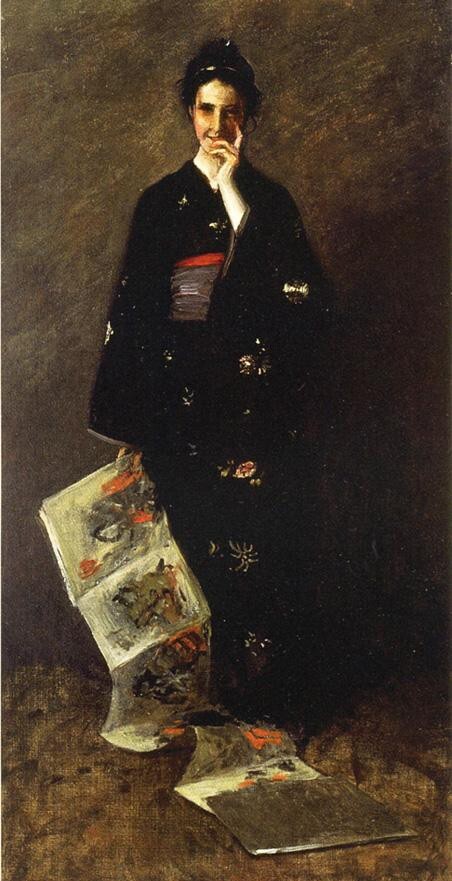 Oil painting The-Japanese-Book-William-Merritt-Chase-oil-pain noblelady portrait