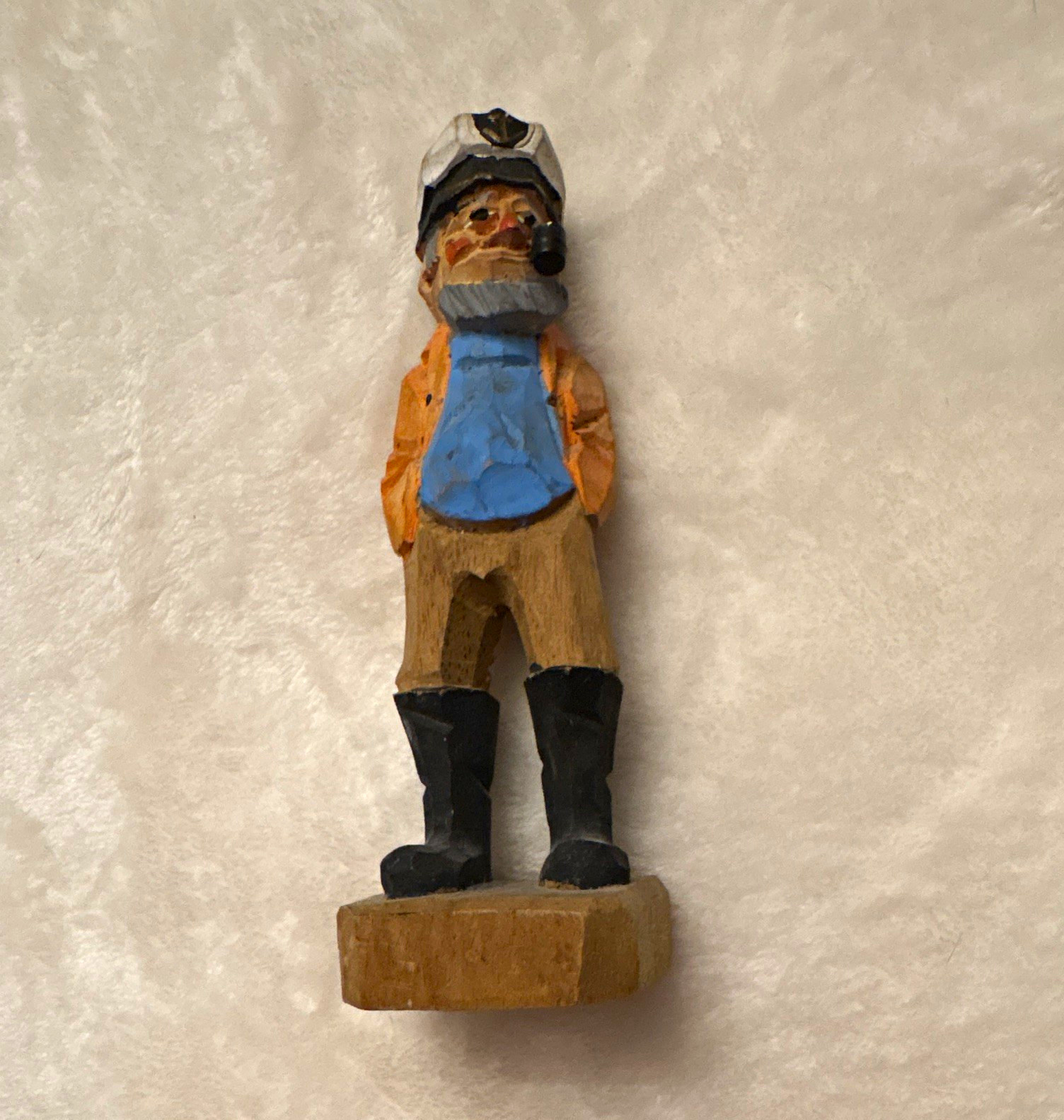 Hand-Painted Carved Wood Man Figurine w/ Boots, Multicolor, Adults