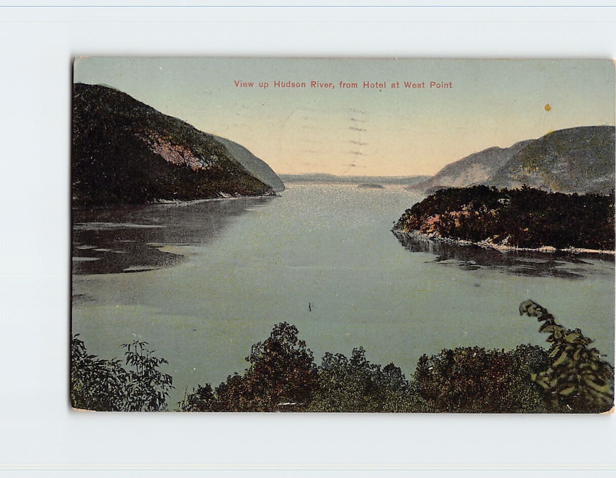 Postcard View Up Hudson River from Hotel at West Point USA