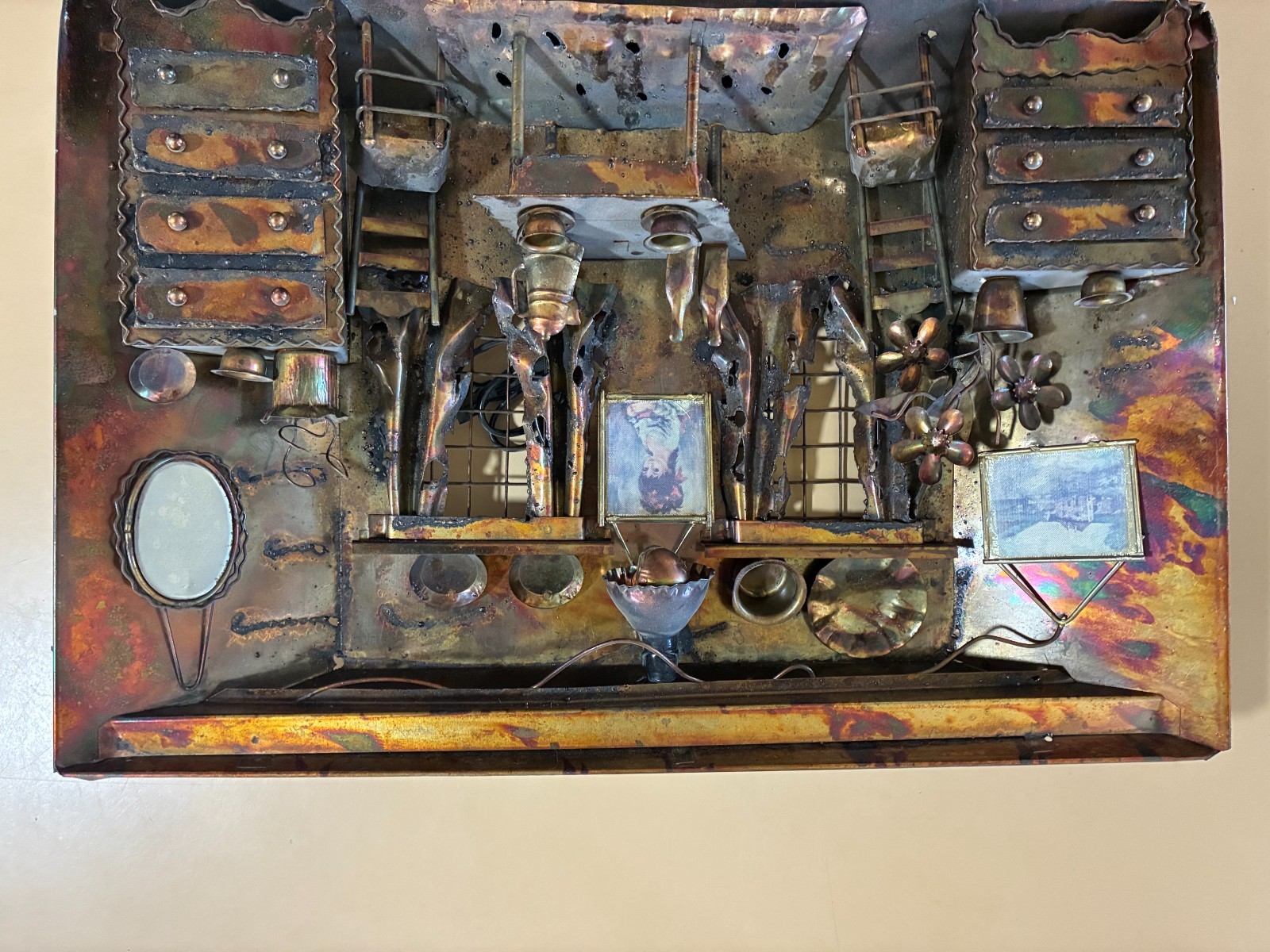 Vintage 3D Copper Hanging Wall Art 1970 Esesco Imports - RARE - Lighted