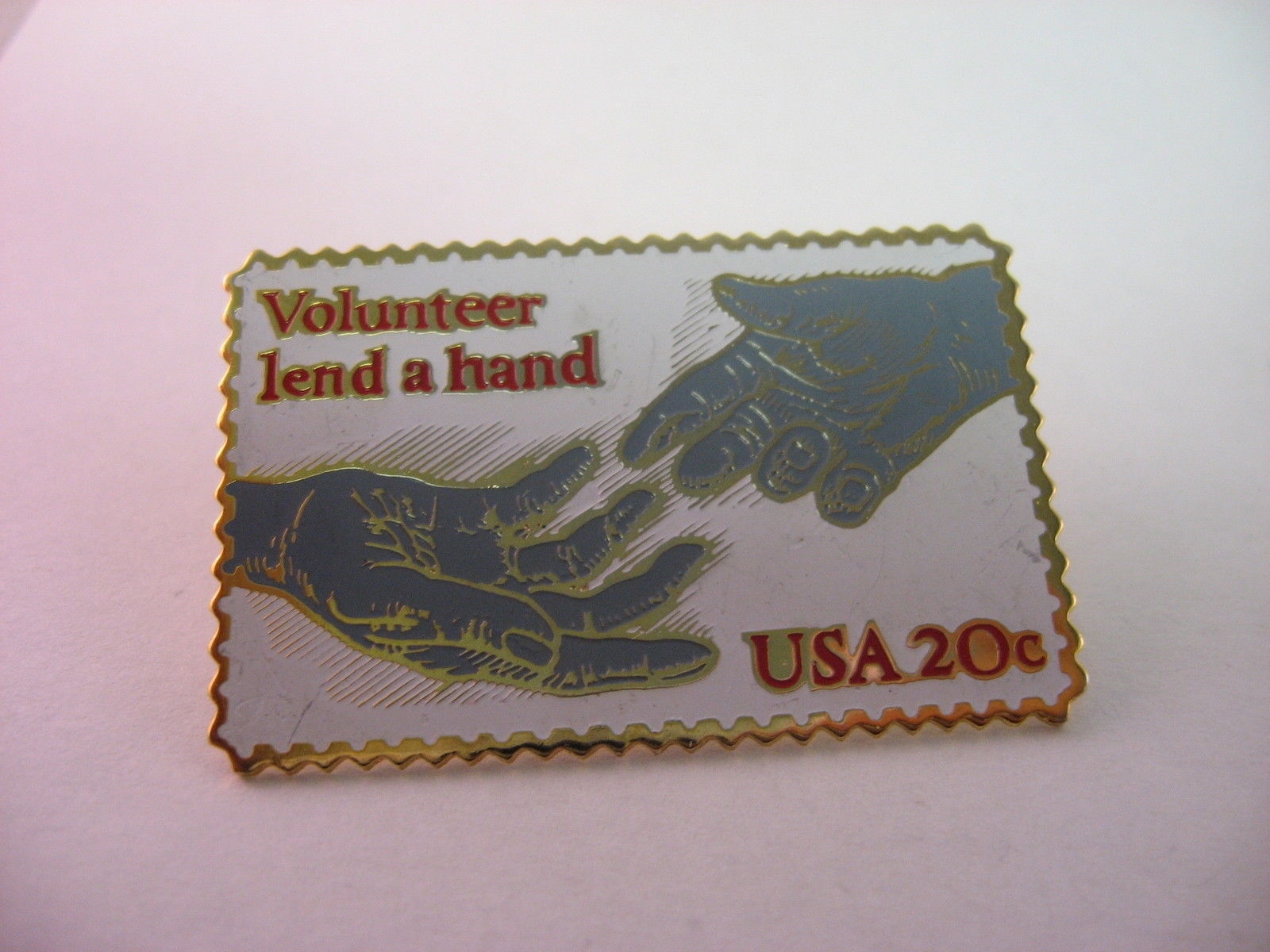 Vintage 1983 Volunteer Lend a Hand Lapel Pin USPS Stamp Replica USA 20c Gold