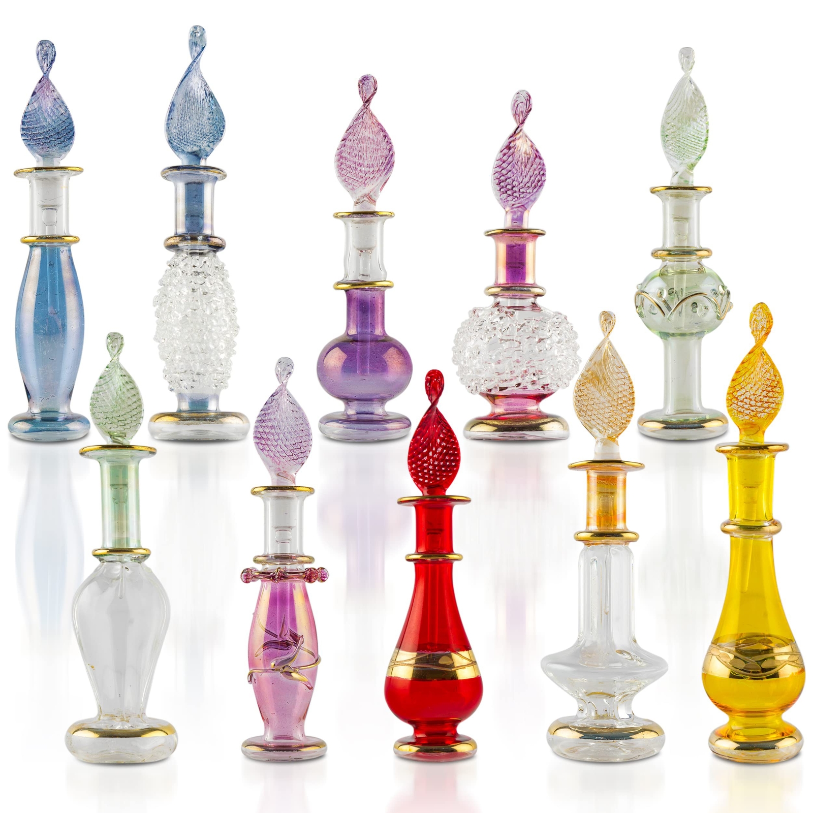 Set of  10 Genie Blown Glass Miniature Perfume Bottles for Perfumes & Esse...