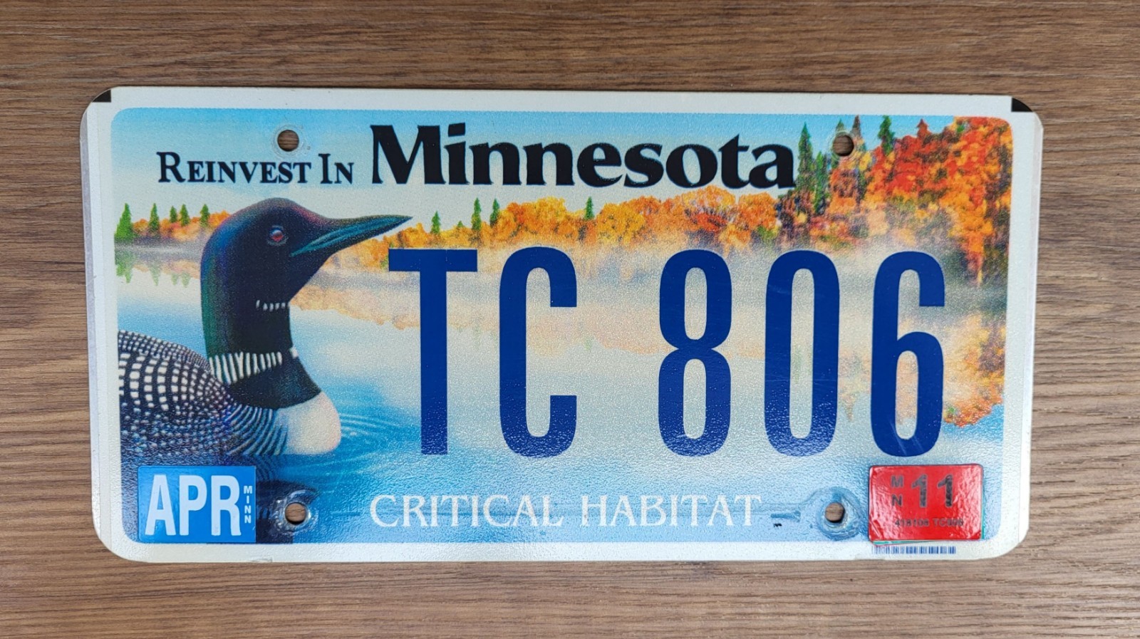 2011 Minnesota Critical Habitat LOON License Plate Tag  #TC 806 **FREE Pick Up**