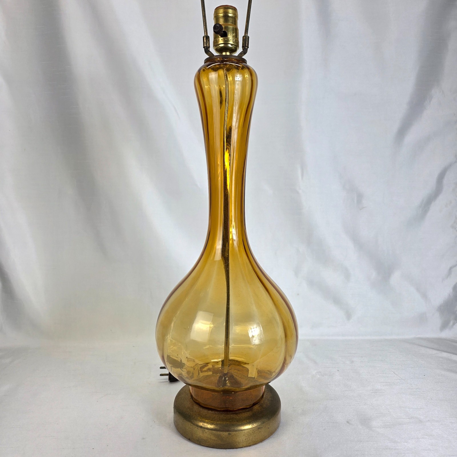Vintage MCM Empoli Murano Amber Gold Optic Swirl Glass Genie Bottle Lamp Tested