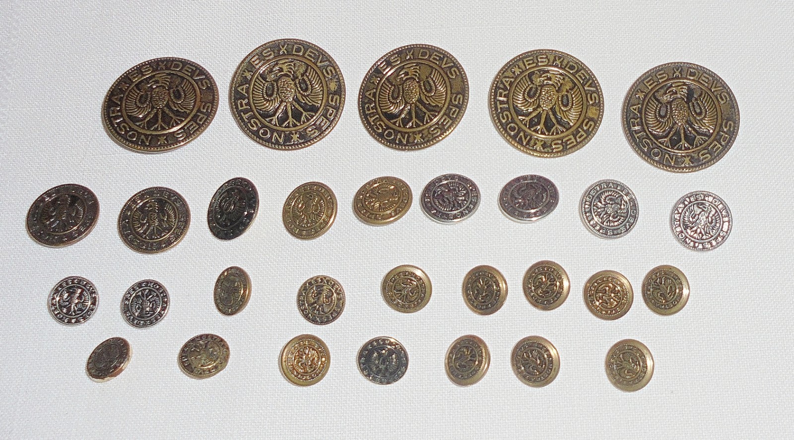 30 Hessian Military ES DEVS SPES NOSTRA Metal Shank Sewing Buttons  4 Sizes