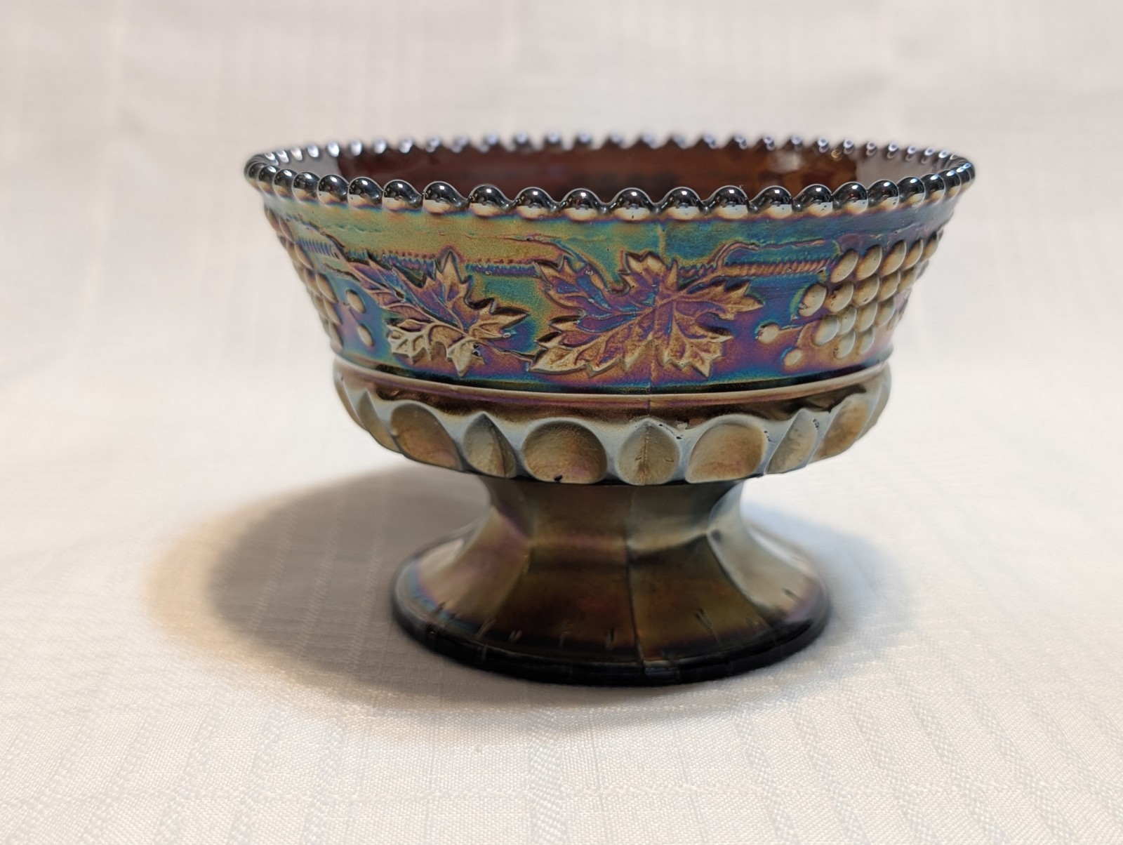 Northwood Amethyst Carnival Glass Grape & Cable Thumbprint Sherbet Footed Dish Northwood Amethyst Carnival Glass Grape & Cable Thumbprint Sherbet Footed Dish