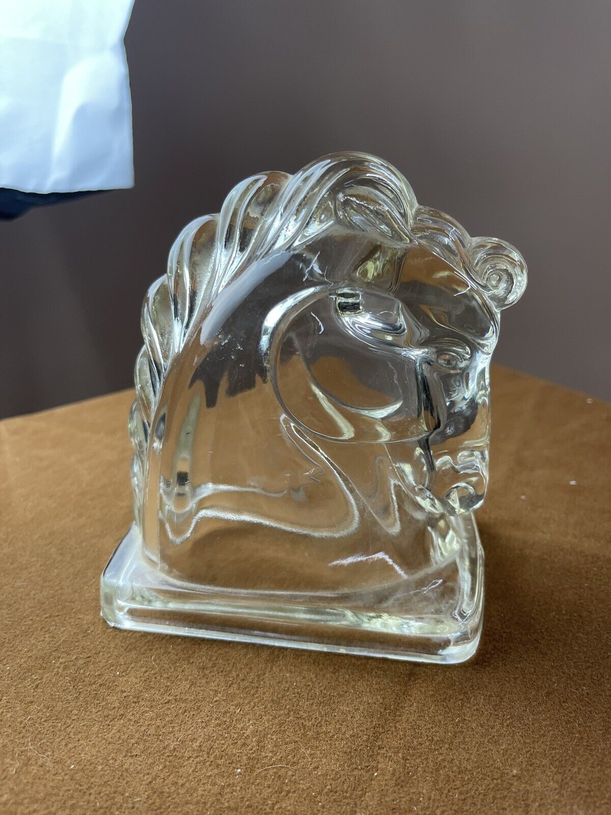 Vintage Federal Glass Clear Hollow Horse Head Book End