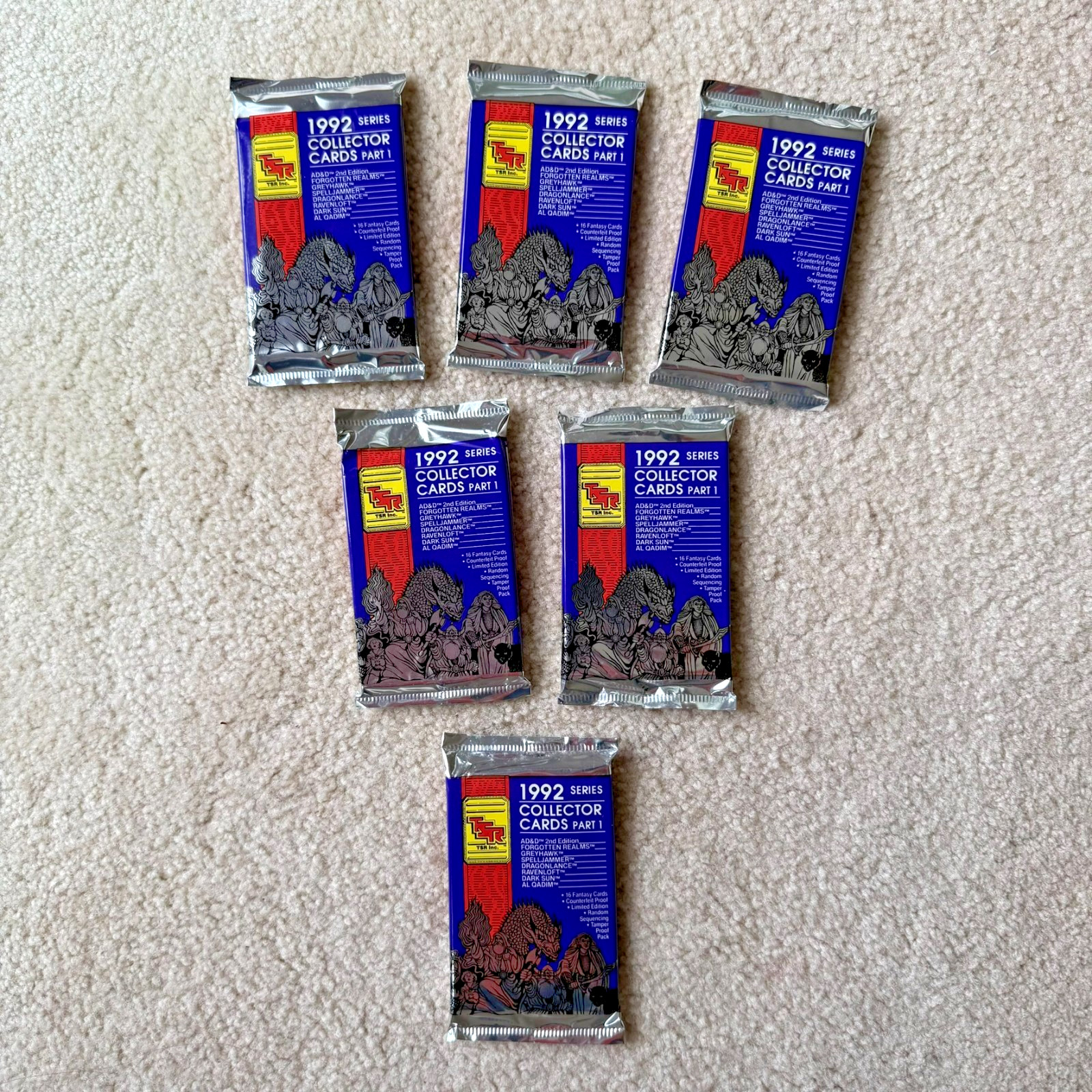 1992 TSR AD&D Collector Cards – Lot of 6 Sealed Packs – 16 Cards 1992 TSR AD&D Collector Cards – Lot of 6 Sealed Packs – 16 Cards