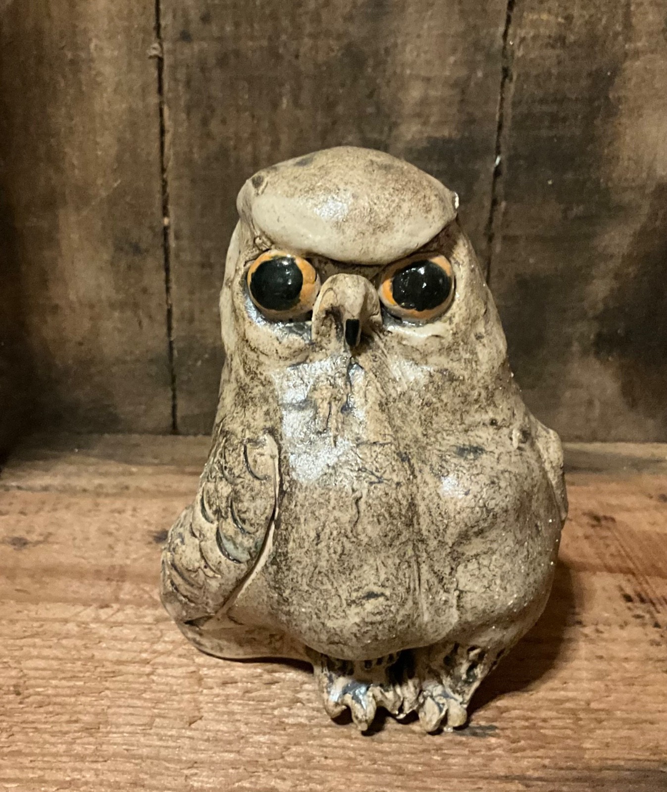 Pottery Owl Figure rustic colors, style handmade solid unique quirky