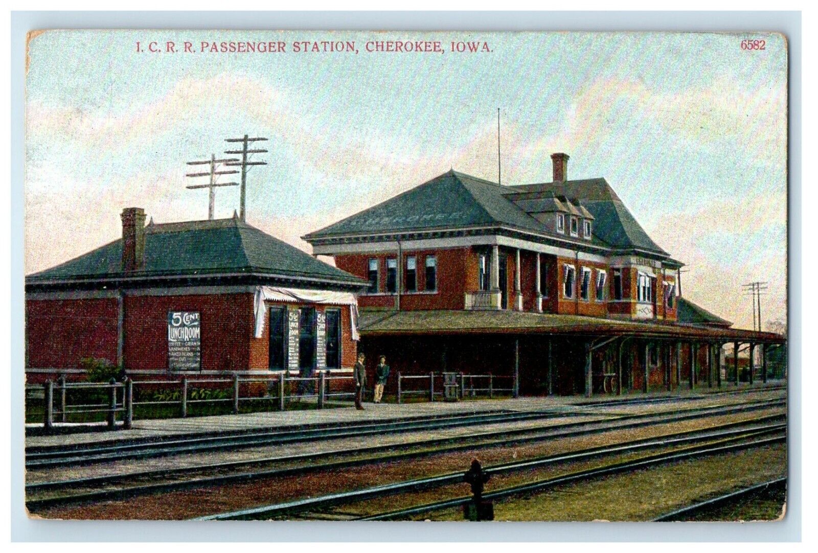 c1910\'s I. C. R. R. Passenger Station Depot Cherokee Iowa IA Antique Postcard