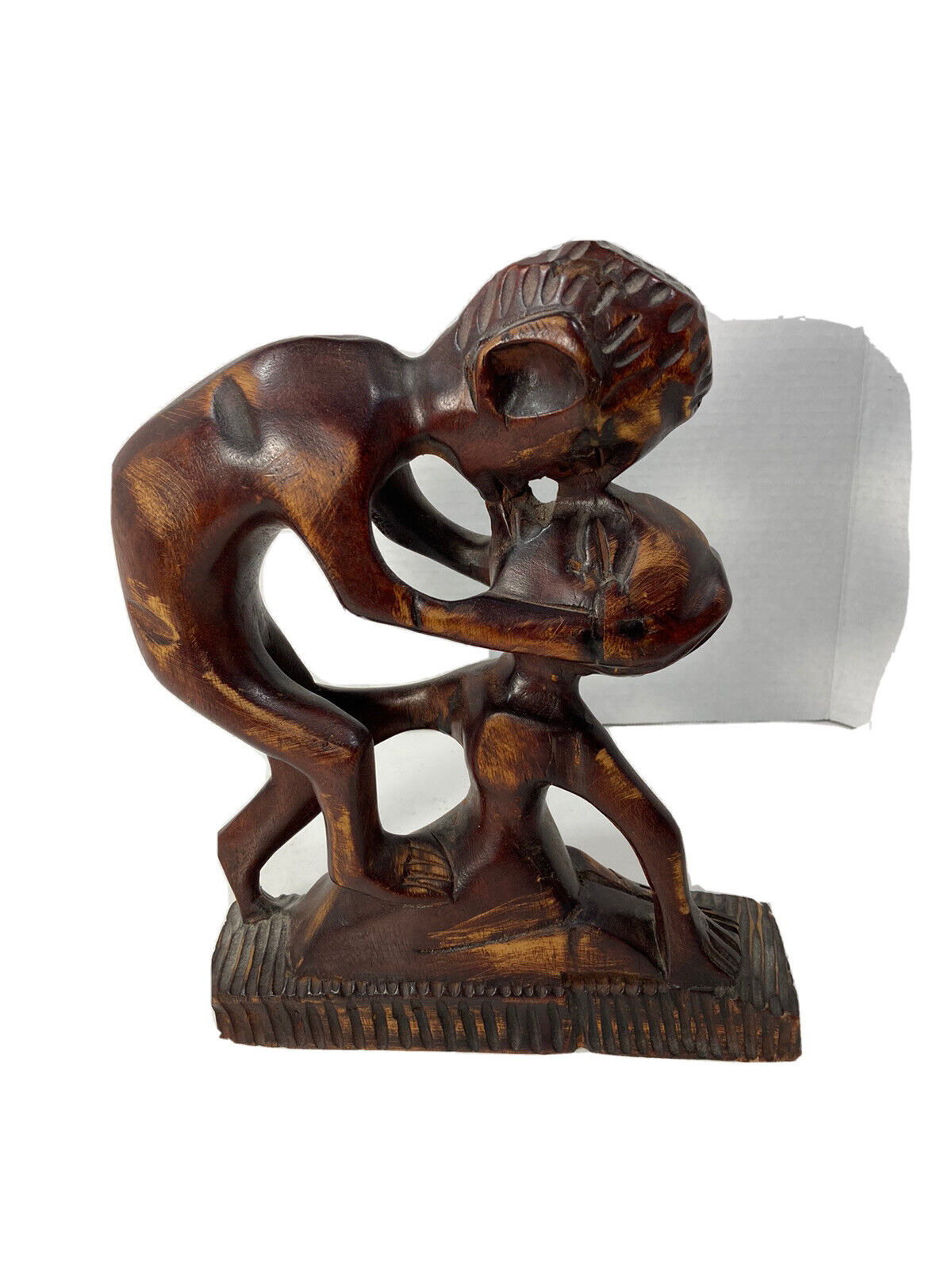Vintage West Africa Hand Carved Wood-Love/Kissing Couple Statue-11”x9”x3\