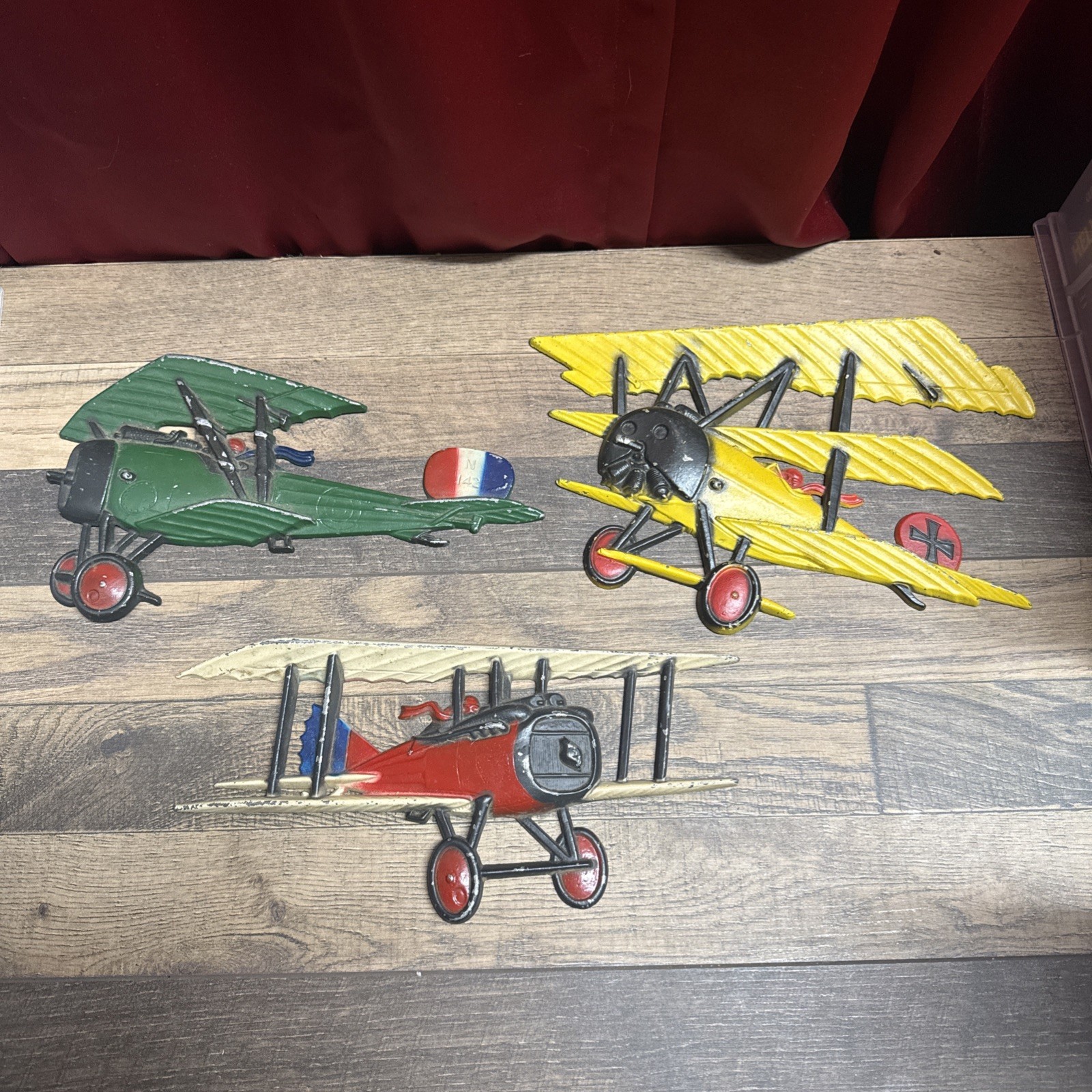 Vintage Sexton USA 1975 Metal Biplane Aviation Wall Art Plaques Lot of (3), MCM