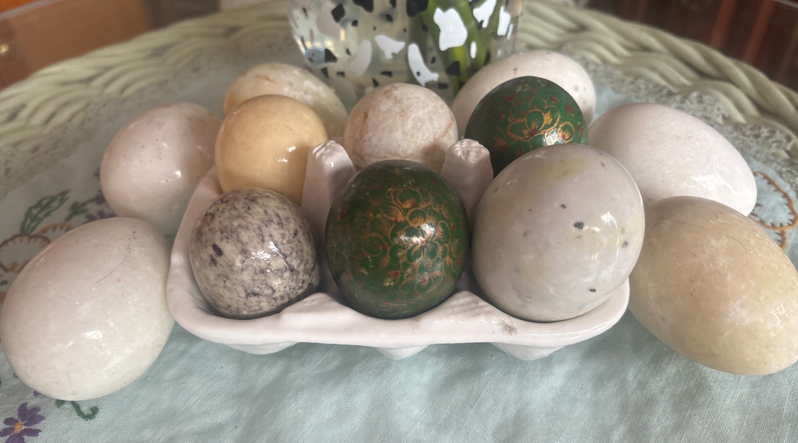 Lot Dozen Vintage Eggs Marble Alabaster Multi Color.Lg.Med.Glossy & Matte