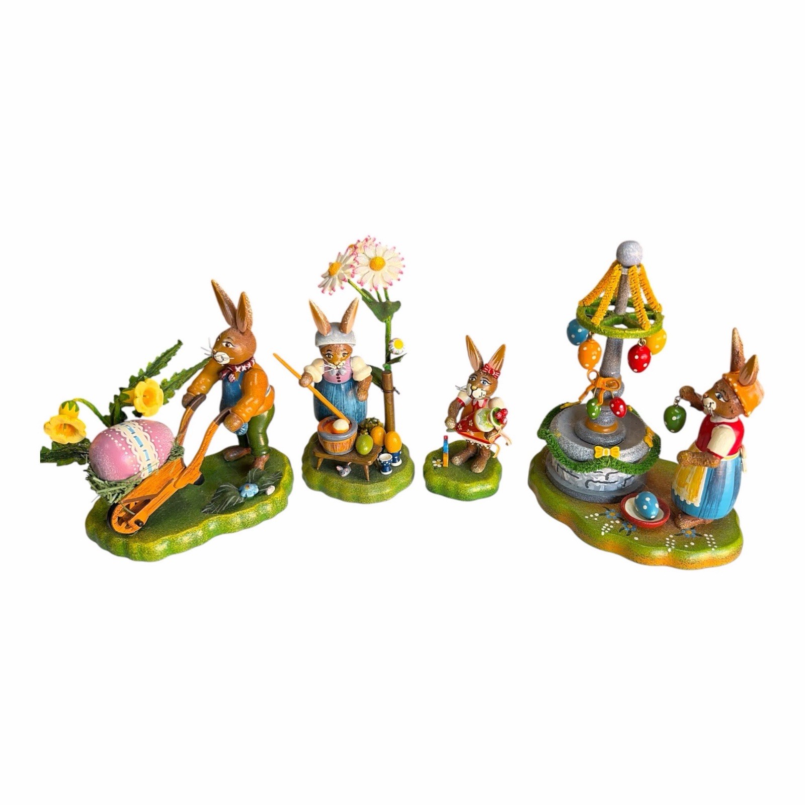 Hubrig Volkskunst Easter Bunny Figurines Lot 4 Wood Hasenland Erzgebirge Germany