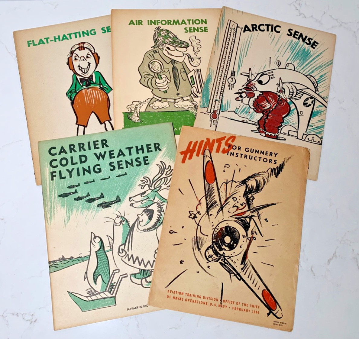 Lot 5 Vintage WWII US Navy Aviation Training Pamphlets Sense Books Gunnery 1944