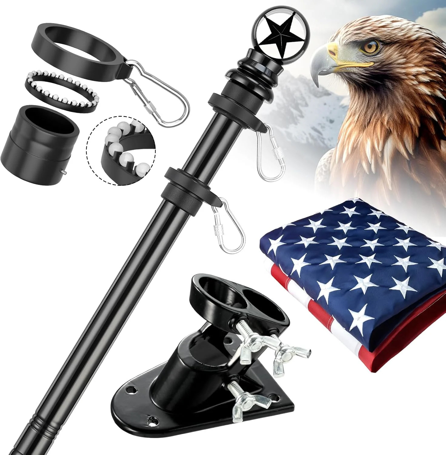 American Flag with Pole Kit - 5ft Heavy Duty Stainless Steel Flagpole for Outsid American Flag with Pole Kit - 5ft Heavy Duty Stainless Steel Flagpole for Outsid