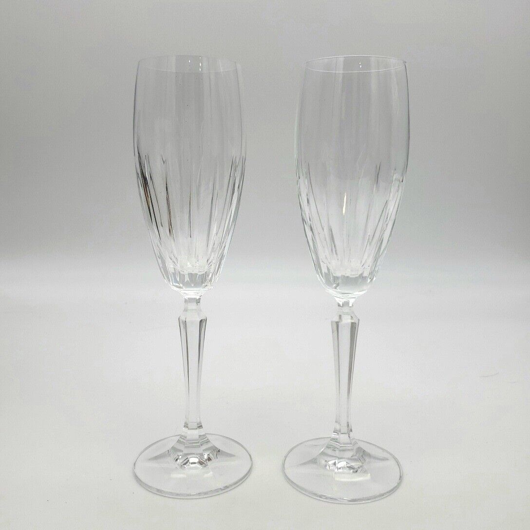 Set of  2 Lenox Clarity Champagne Flute 314938 Cut Crystal Stemmed Glasses EUC